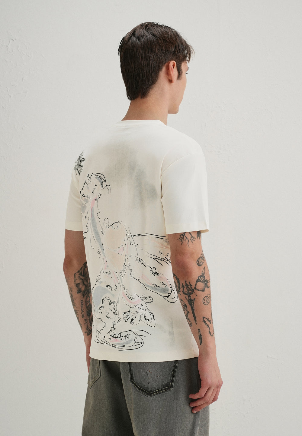 White Textured Back Print T-Shirt