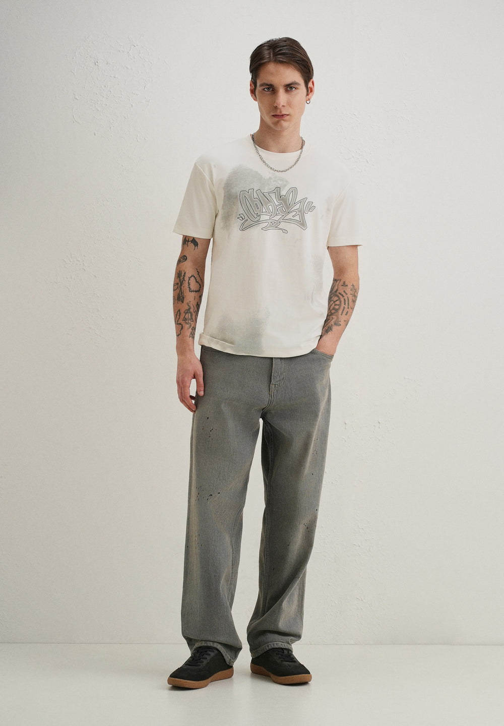 White Textured Back Print T-Shirt