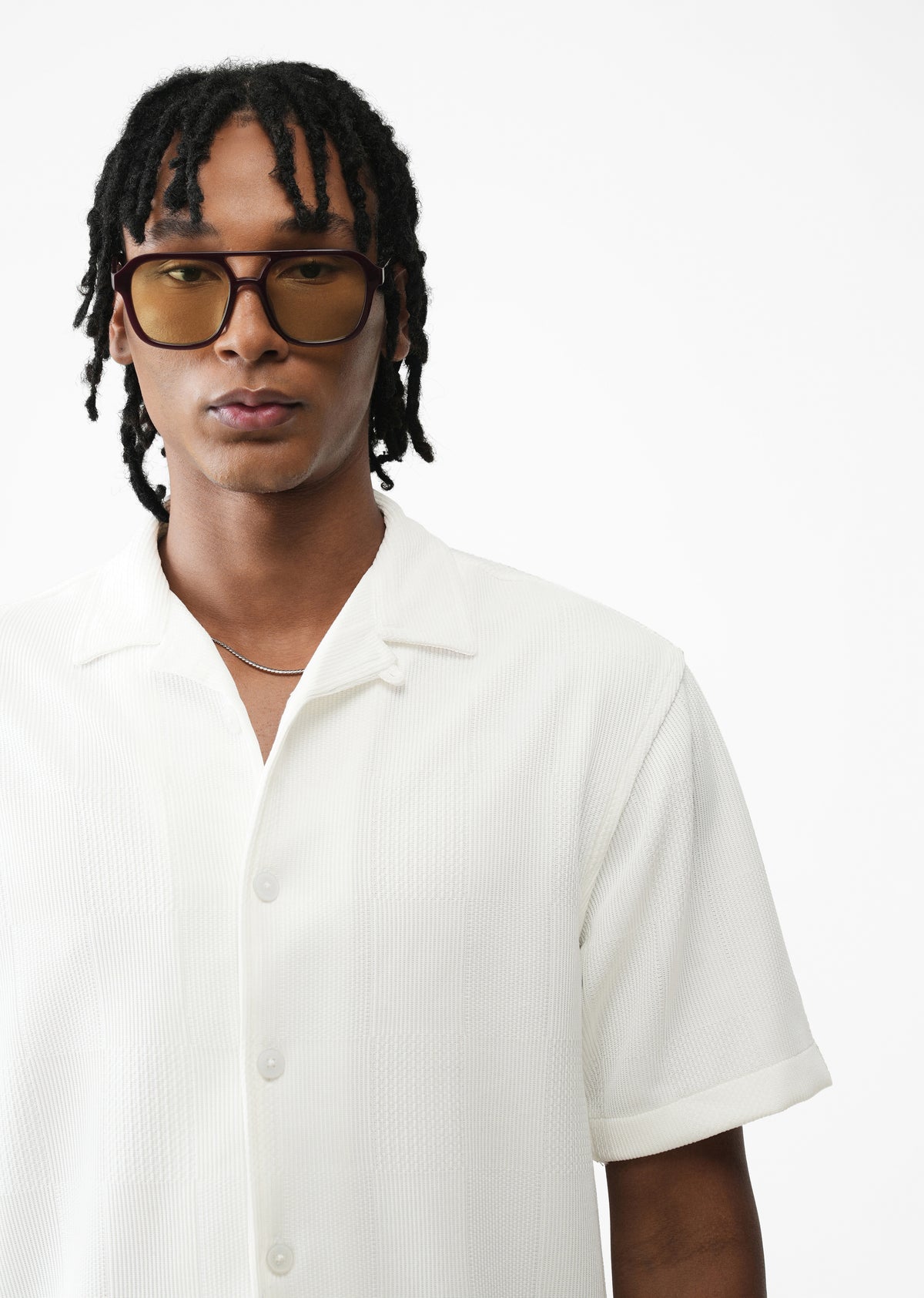 White Textured Check Knit Shirt