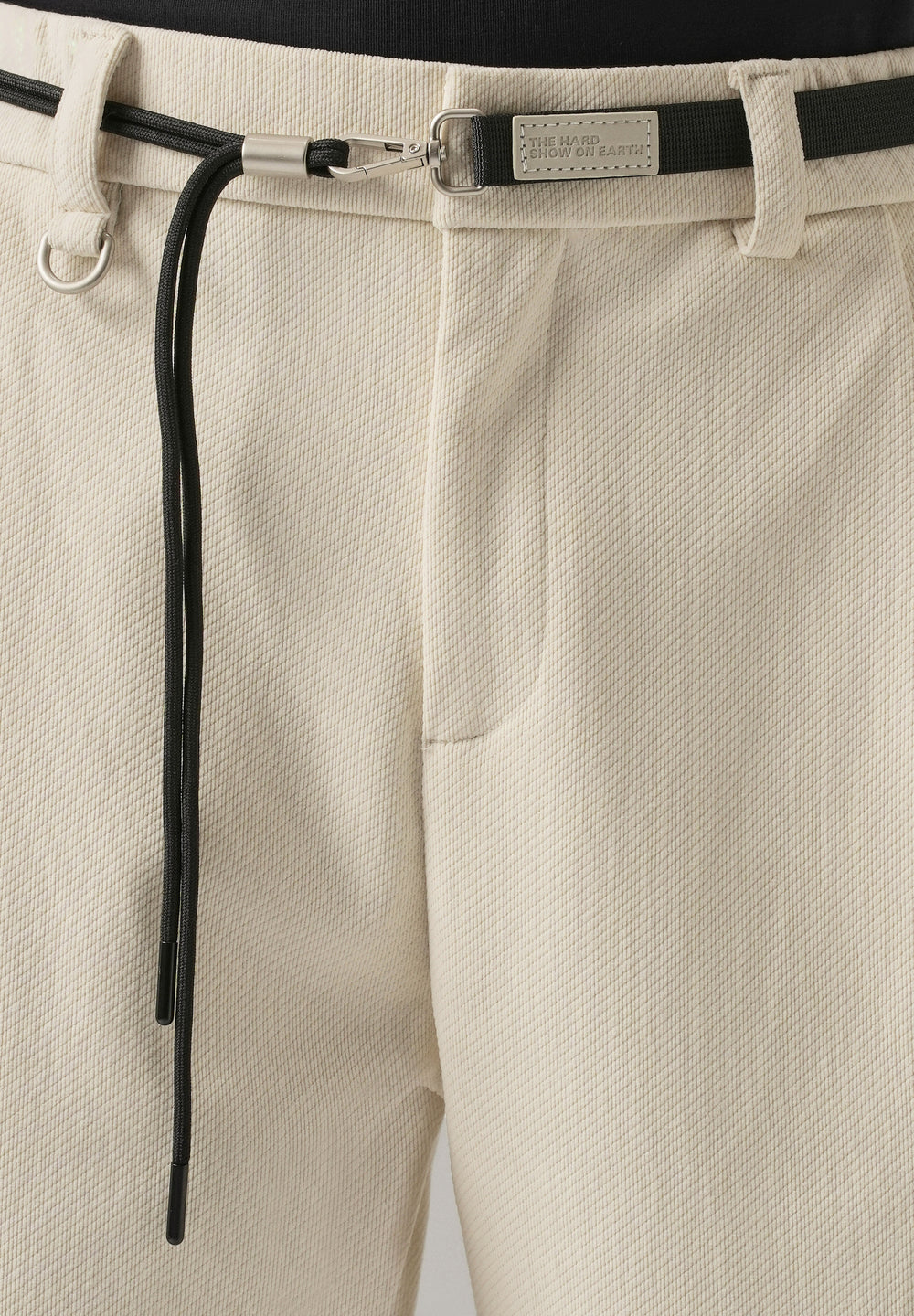 White Textured Corduroy Belt Pant