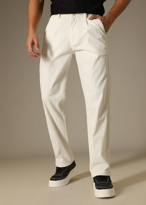 White Textured Corduroy Pant