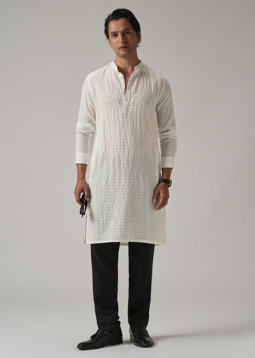 White Nylon Pin Stripe Kurta