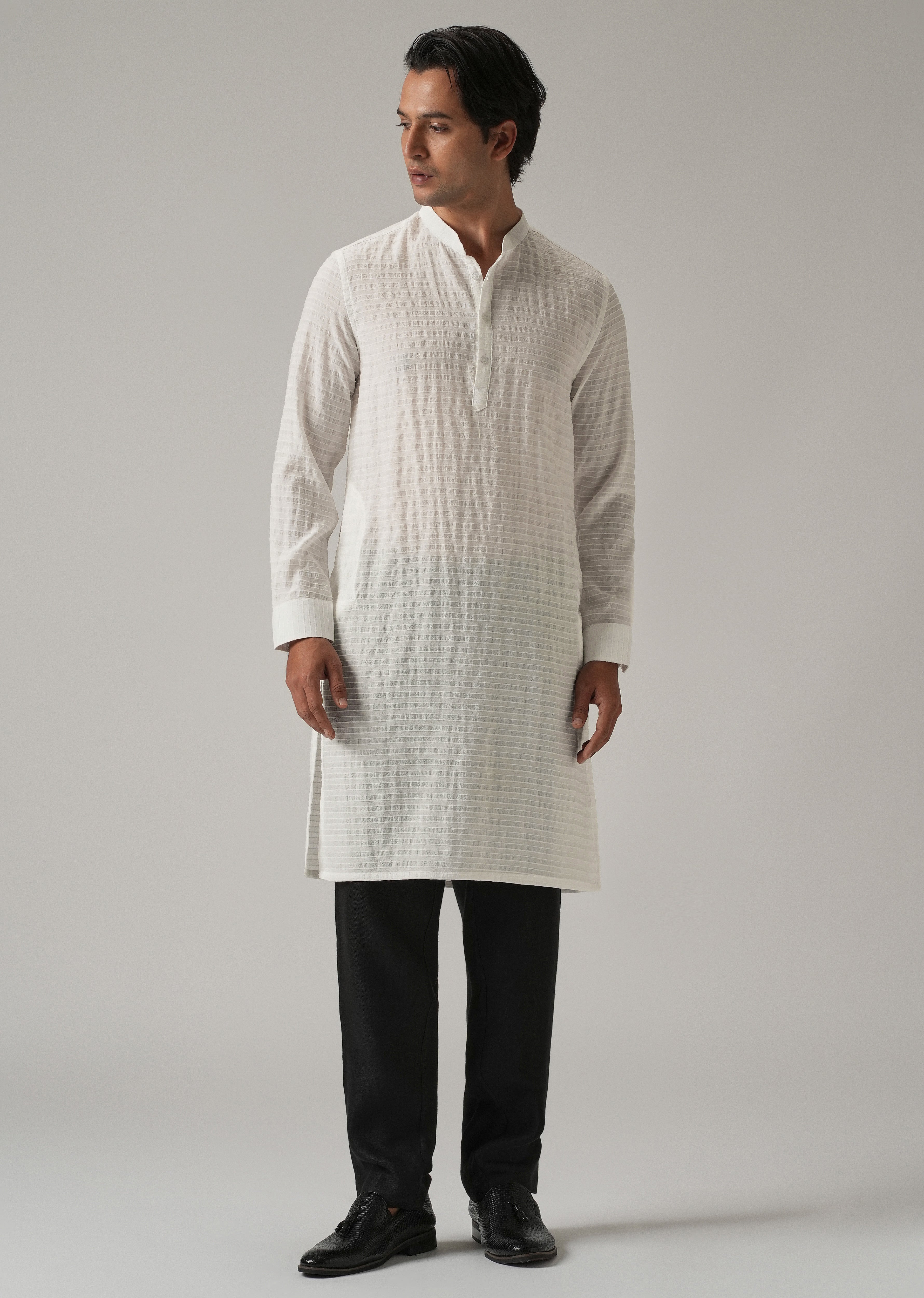 White Nylon Pin Stripe Kurta