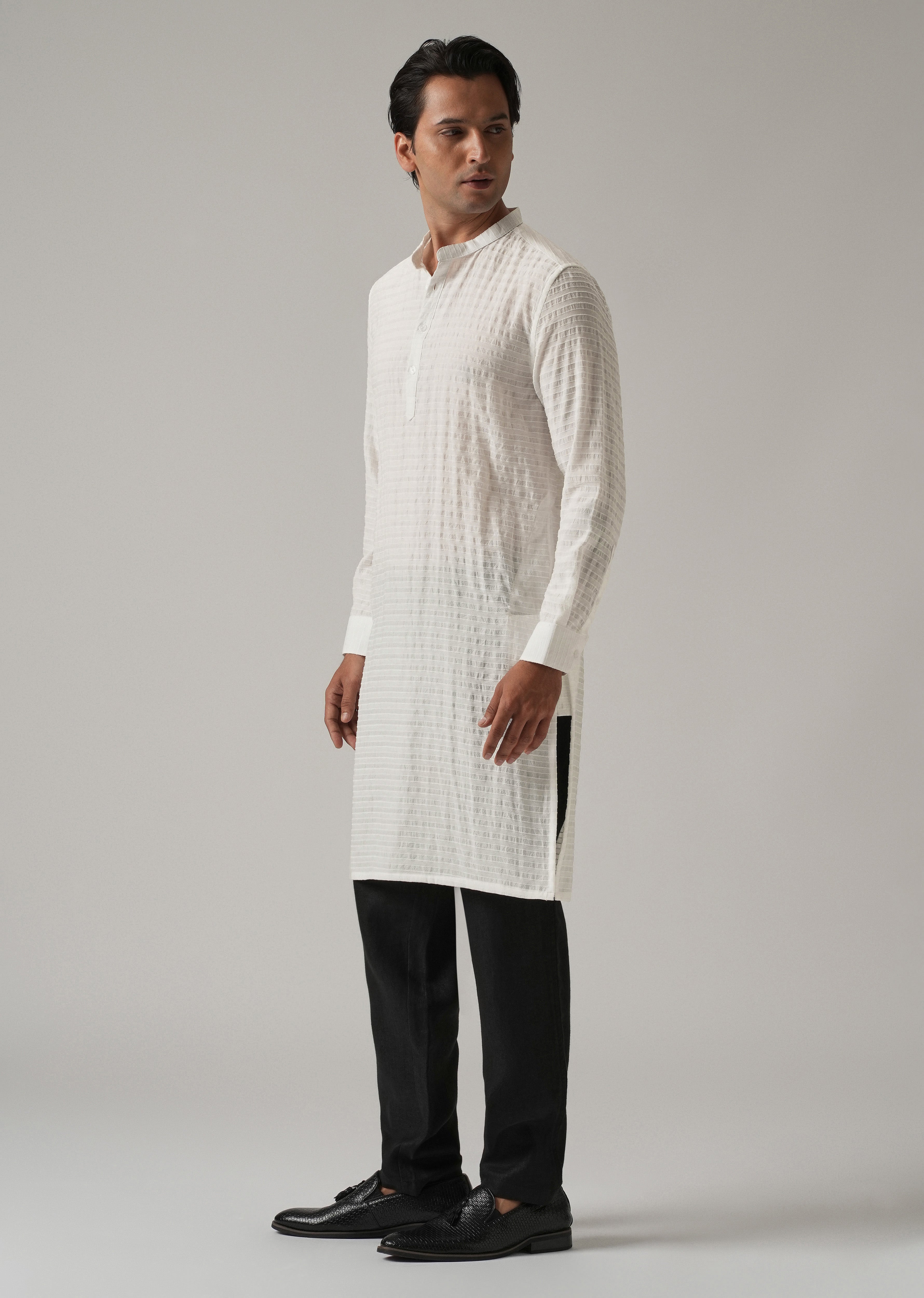 White Nylon Pin Stripe Kurta