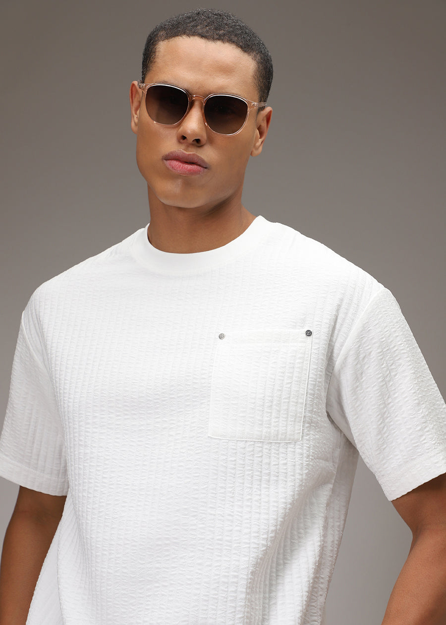 White Plain Textured Oversized Tshirt