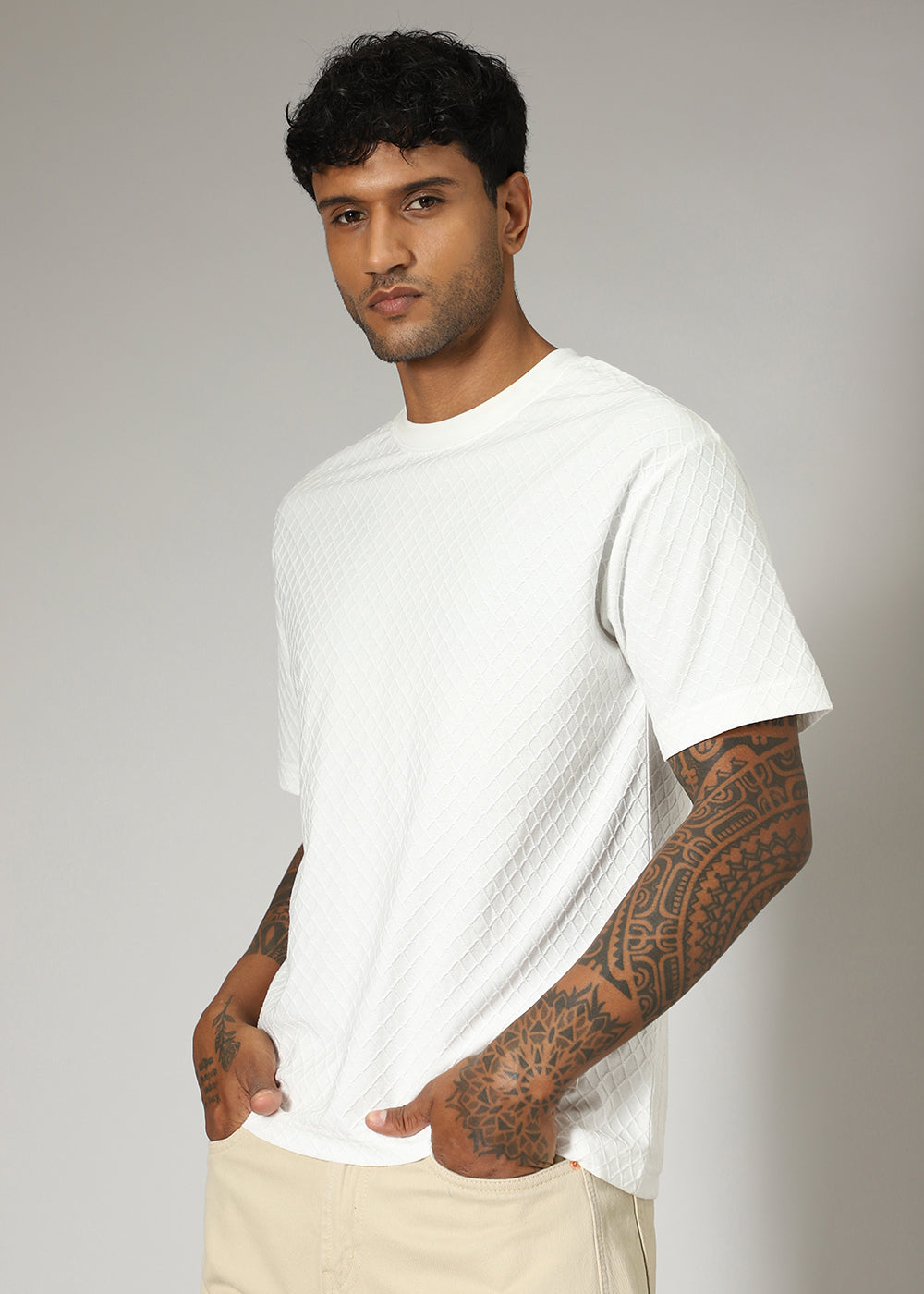 White Textured Regular T-shirt