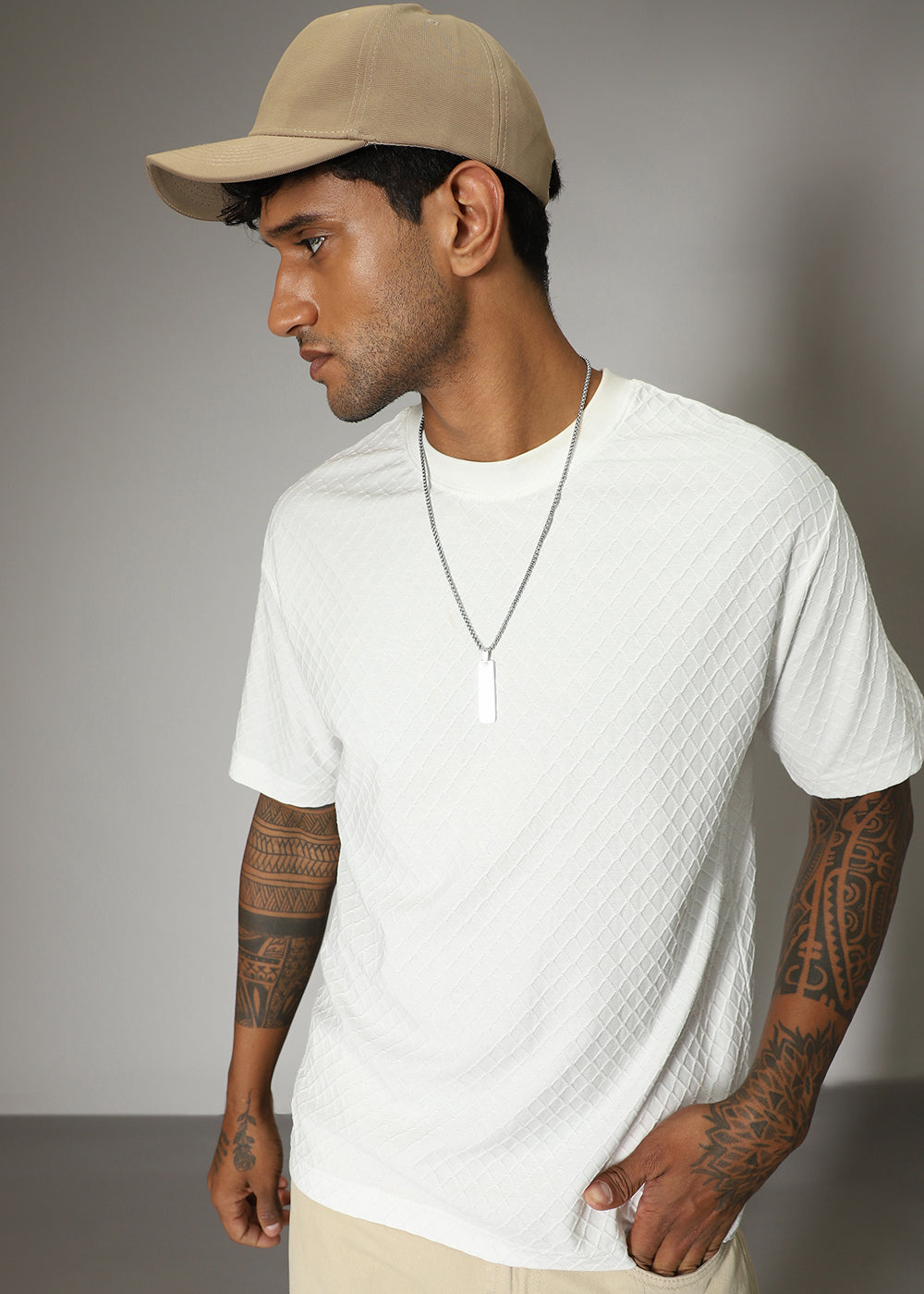 White Textured Regular T-shirt