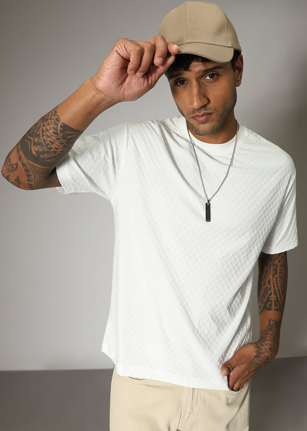 White Textured Regular T-shirt