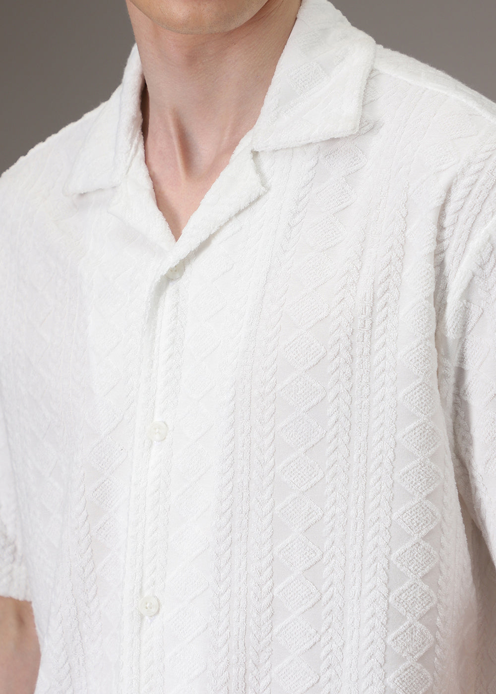Pearl White Jacquard Towelling Camp Shirt