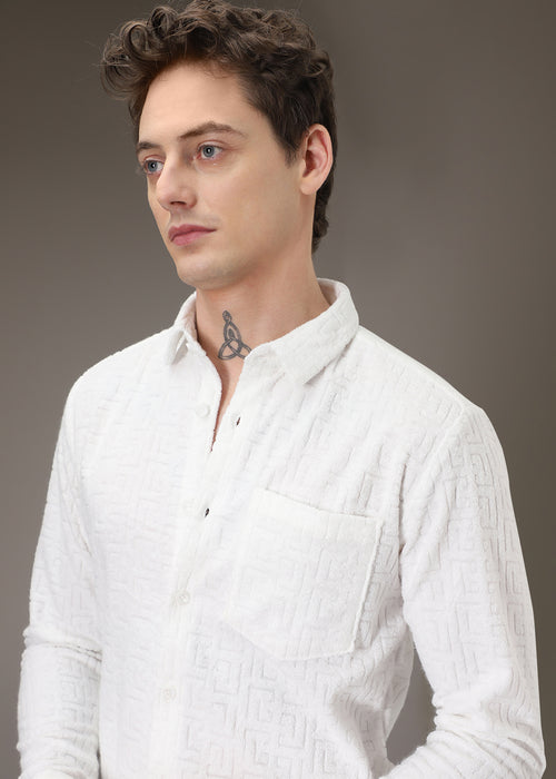 White Jacquard Towelling Camp Shirt