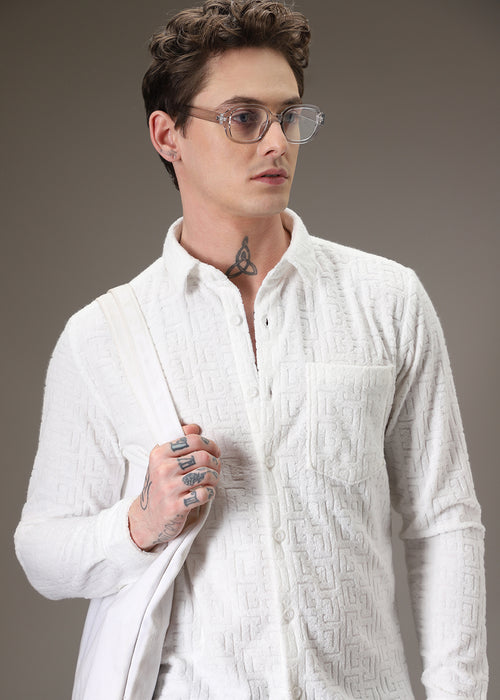 White Jacquard Towelling Camp Shirt