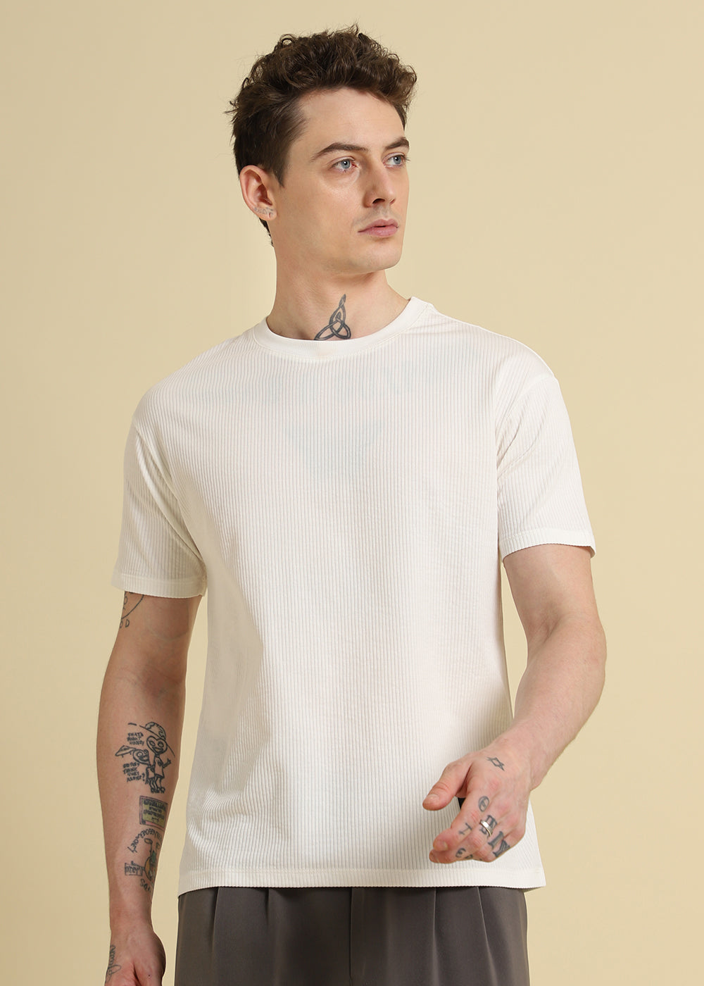 White Ribbed Stripe Regular T-shirt