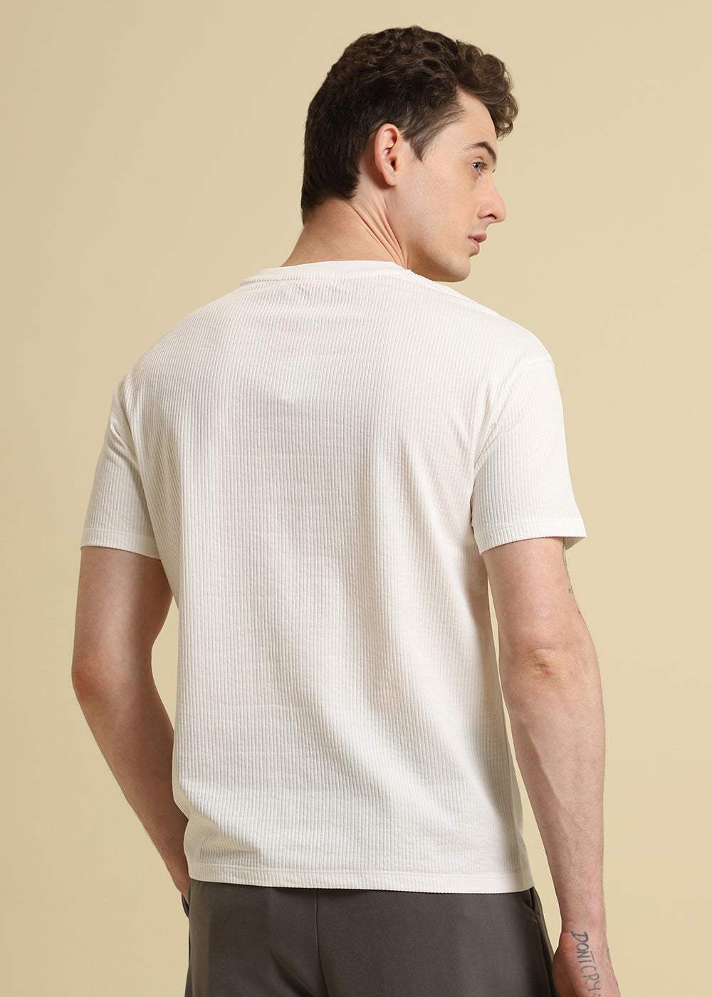 White Ribbed Stripe Regular T-shirt