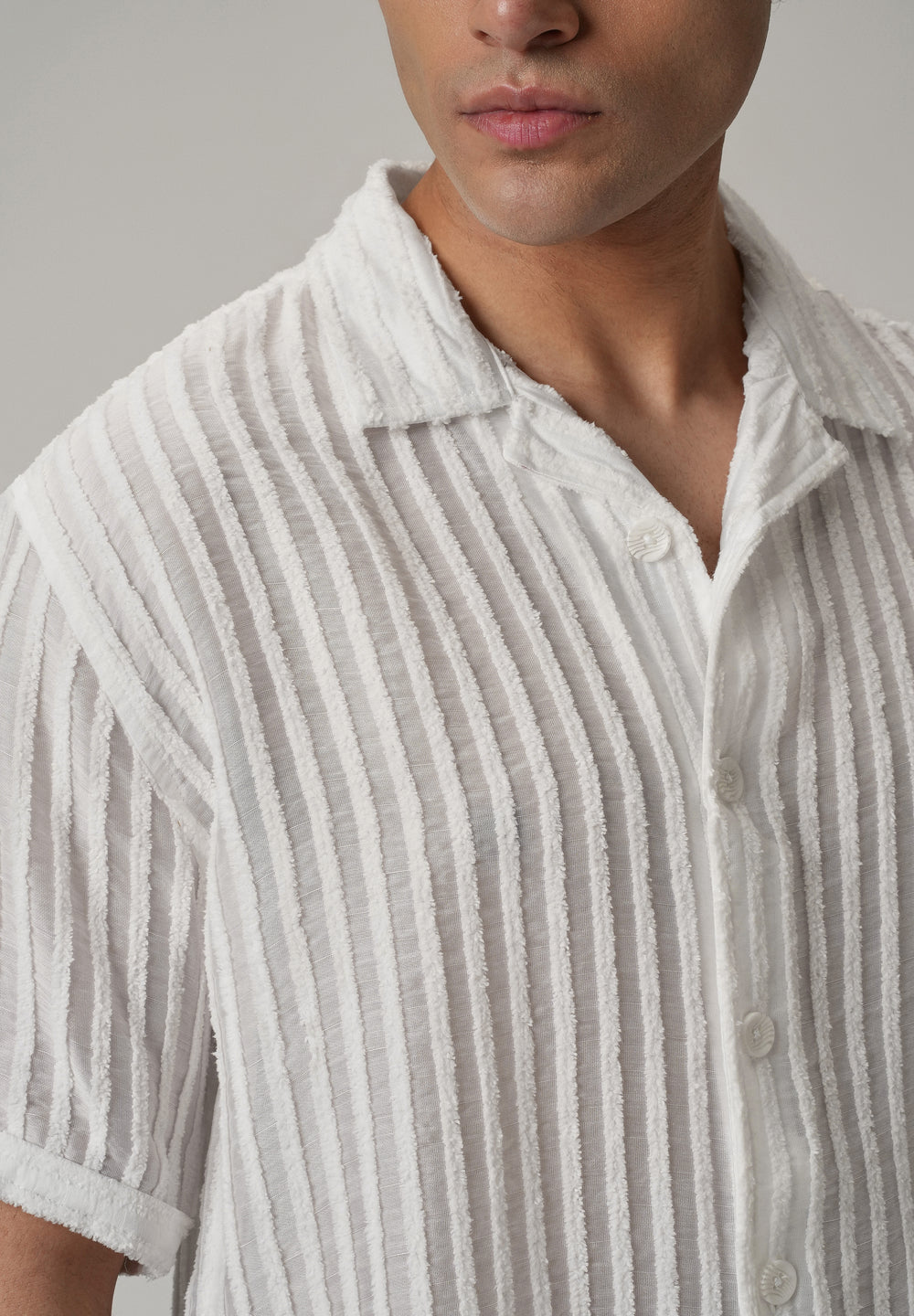 White Clip Jacquard Stripe Shirt