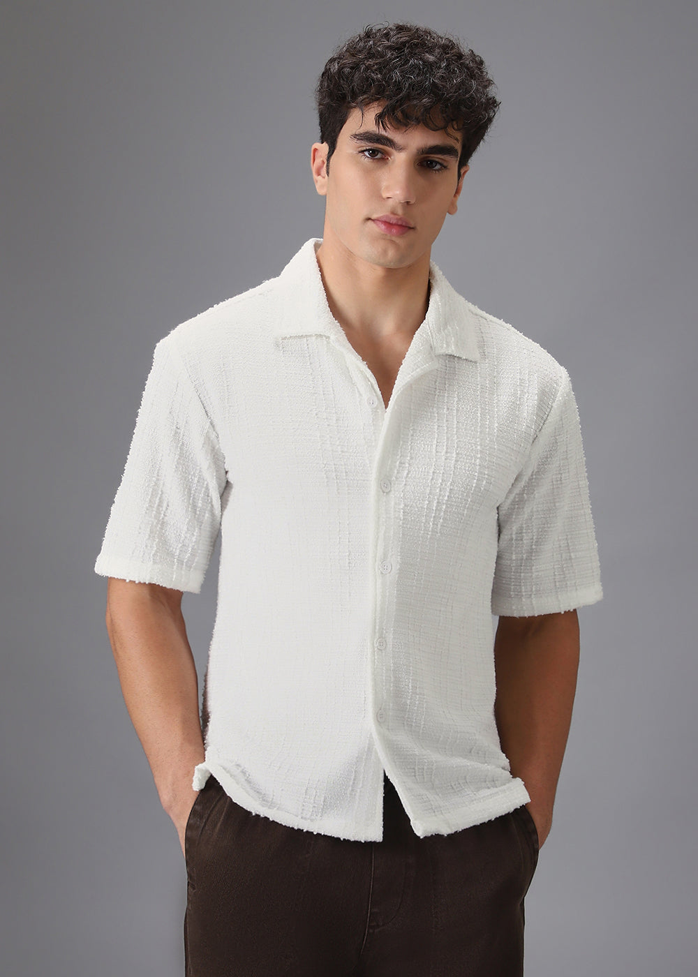 White Cuban Collar Knitted Shirt