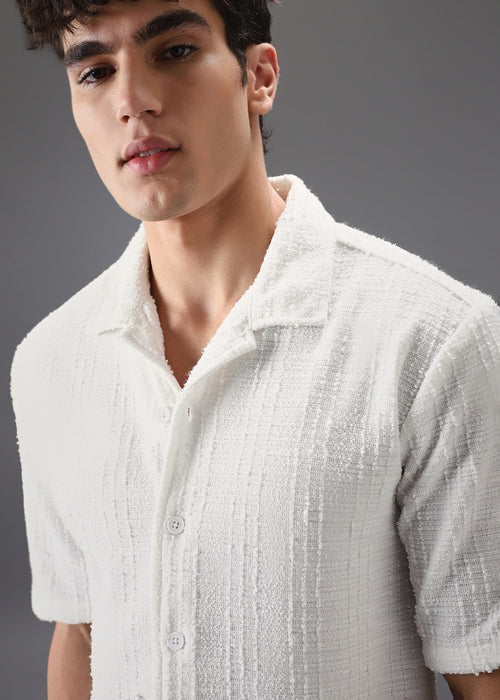 White Cuban Collar Knitted Shirt