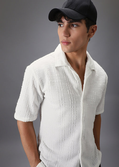 White Cuban Collar Knitted Shirt