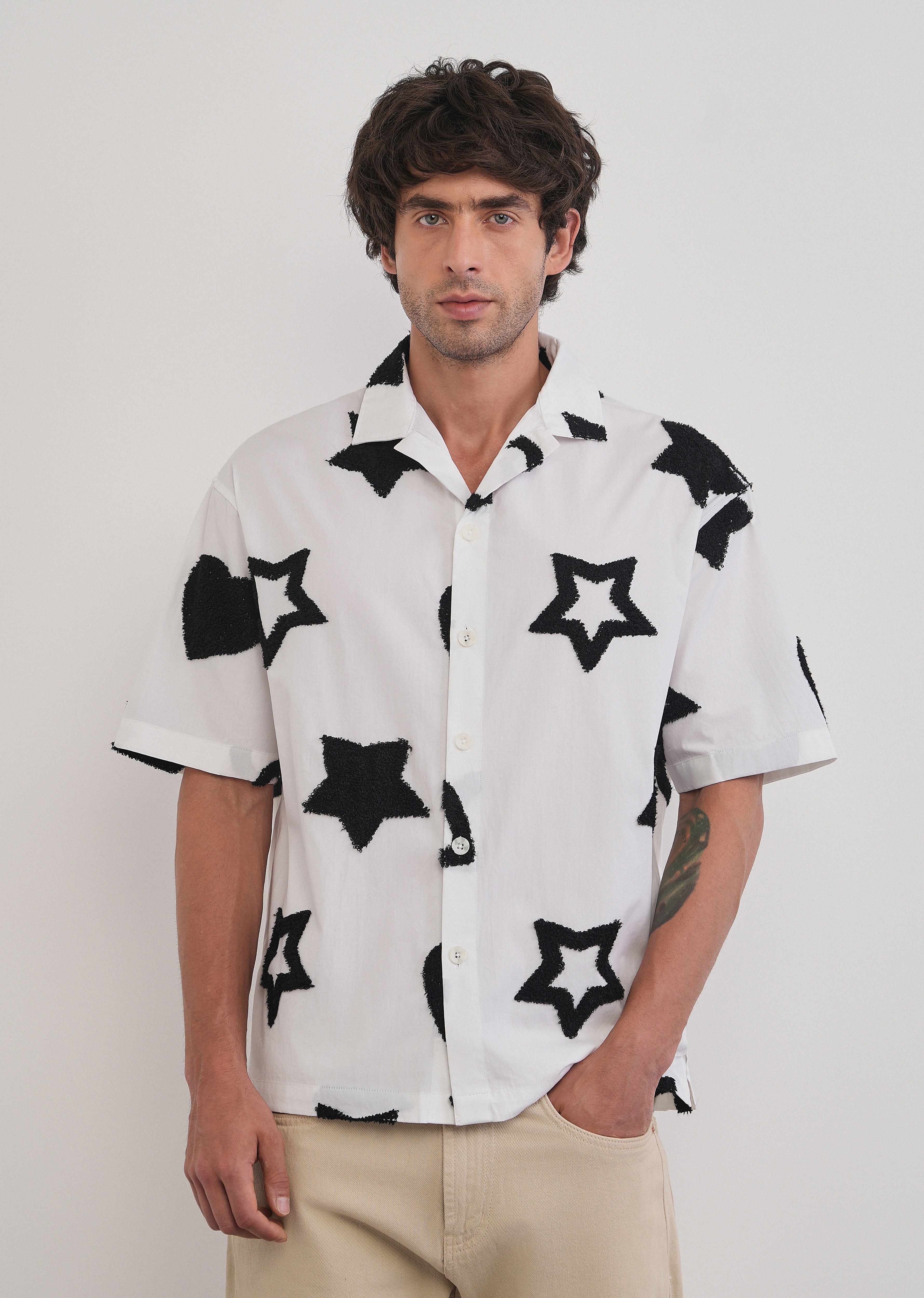 White Tufted Star Pattern Shirt