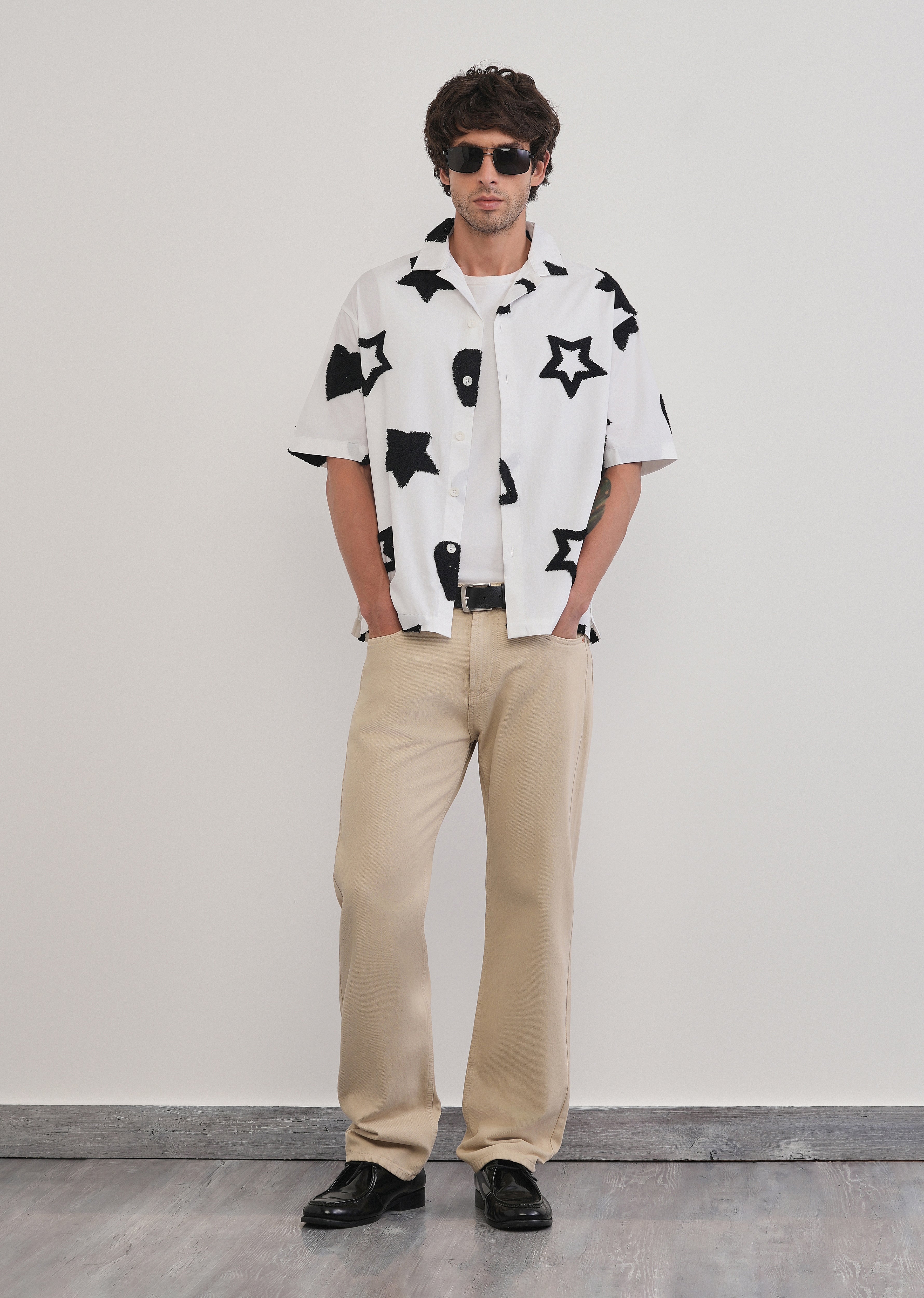 White Tufted Star Pattern Shirt