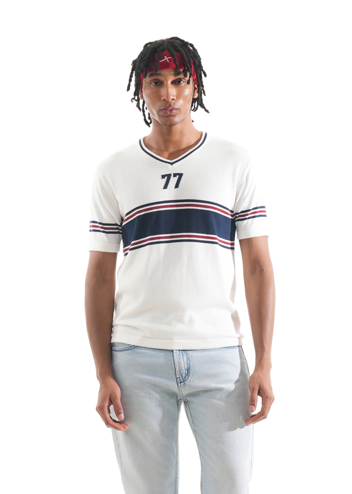 White Varsity Jacquard Knit T-shirt