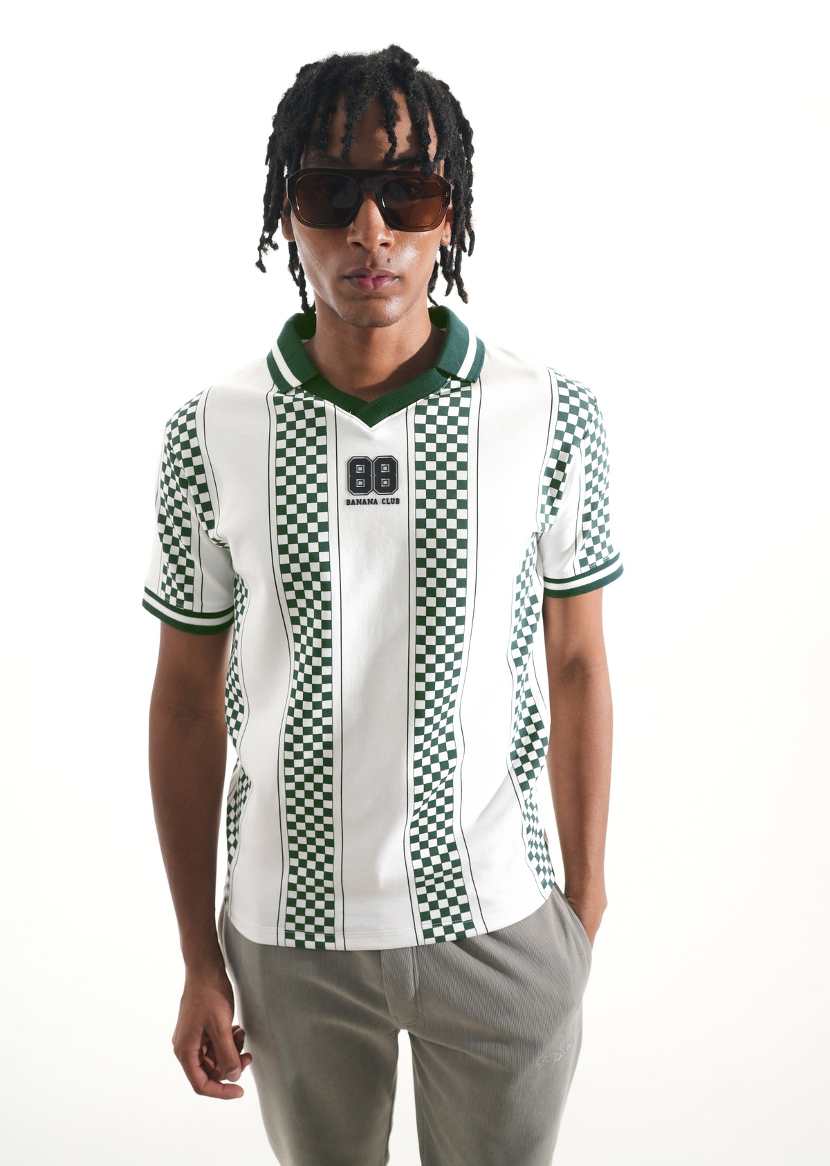White Varsity V-Neck Polo