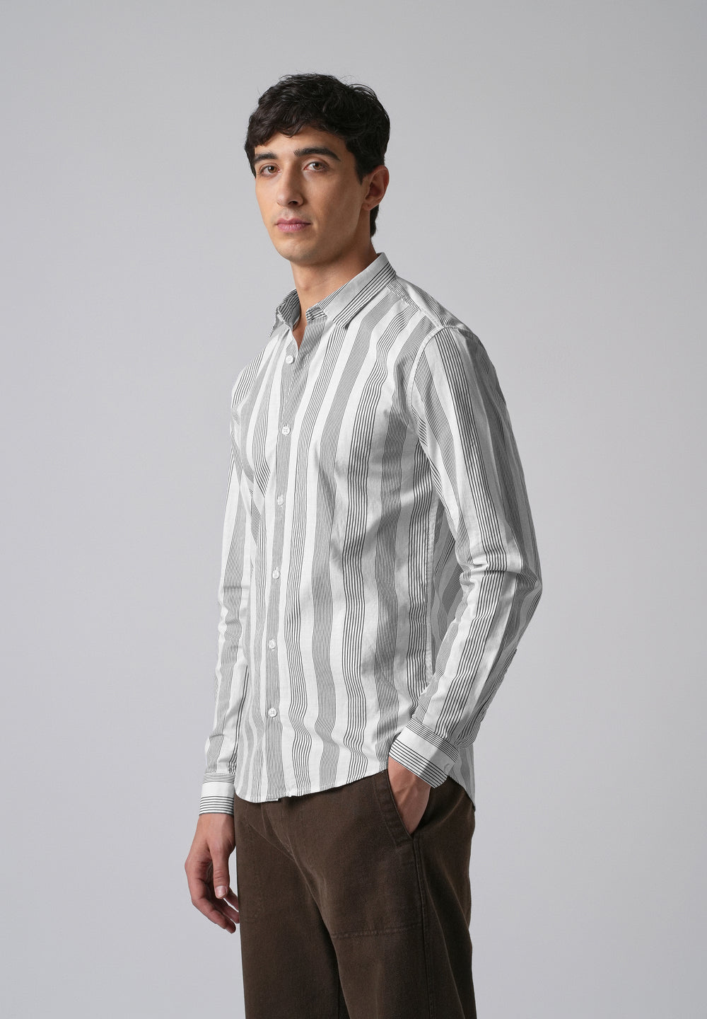 White Vertical Pin Stripe Cotton/Linen Shirt