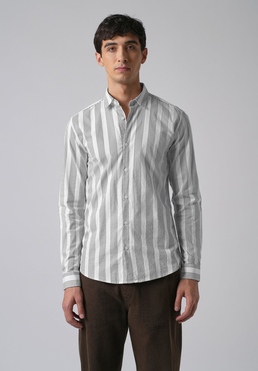 White Vertical Pin Stripe Cotton/Linen Shirt