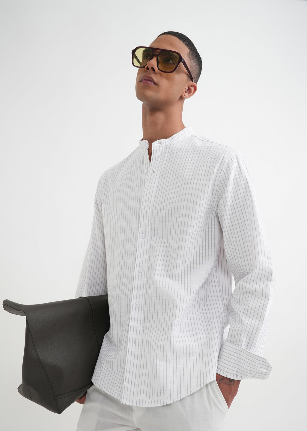 White Vertical Striped Cotton Shirt