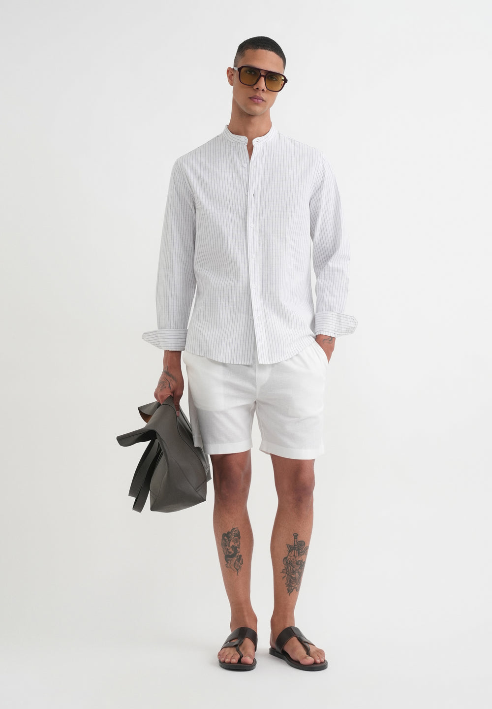 White Vertical Striped Cotton Shirt