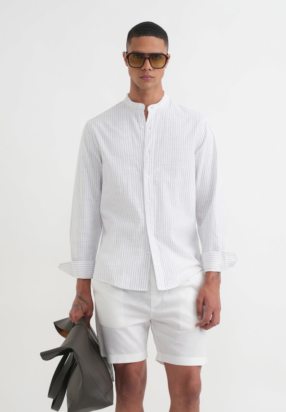 White Vertical Striped Cotton Shirt