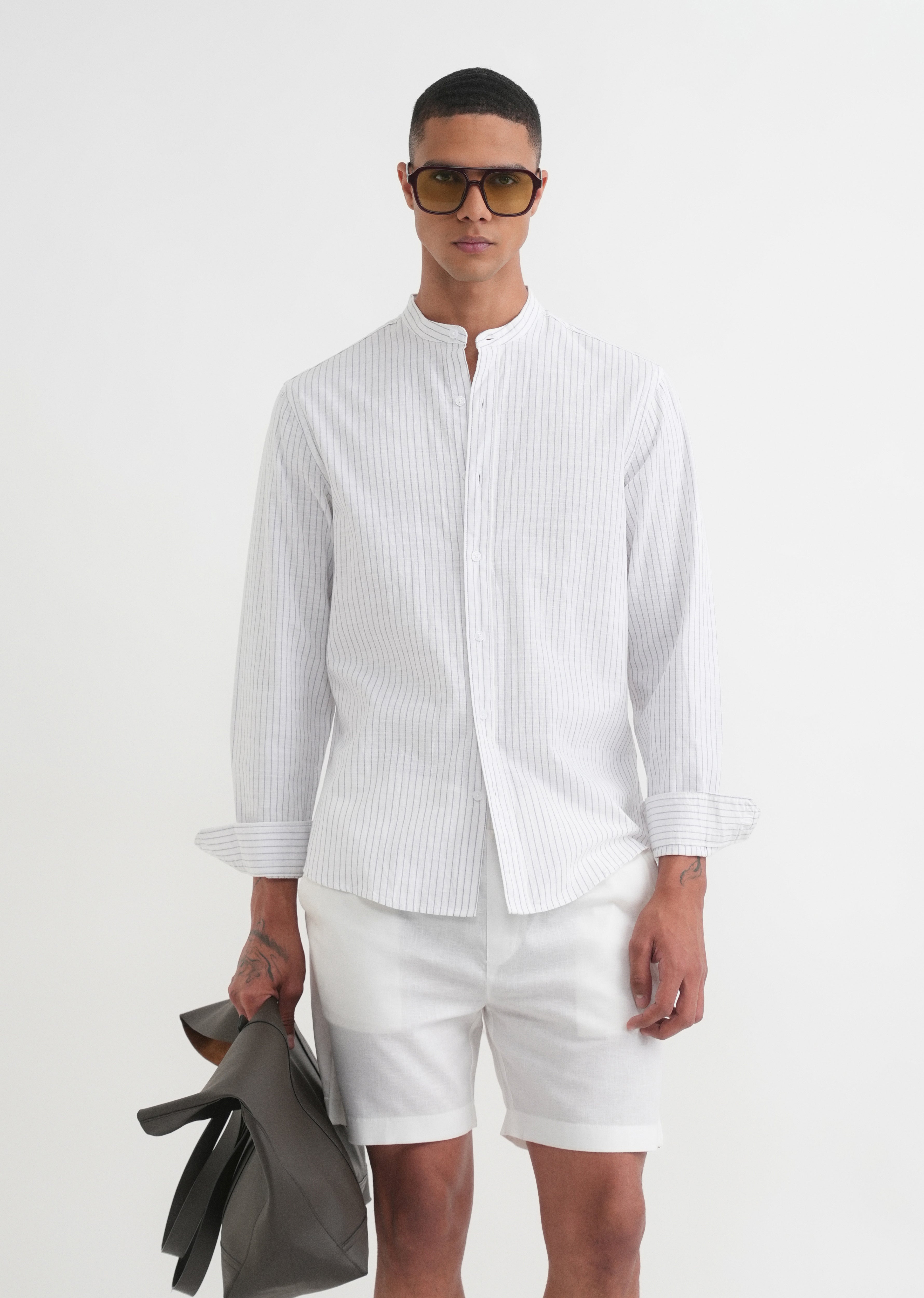 White Vertical Striped Cotton Shirt