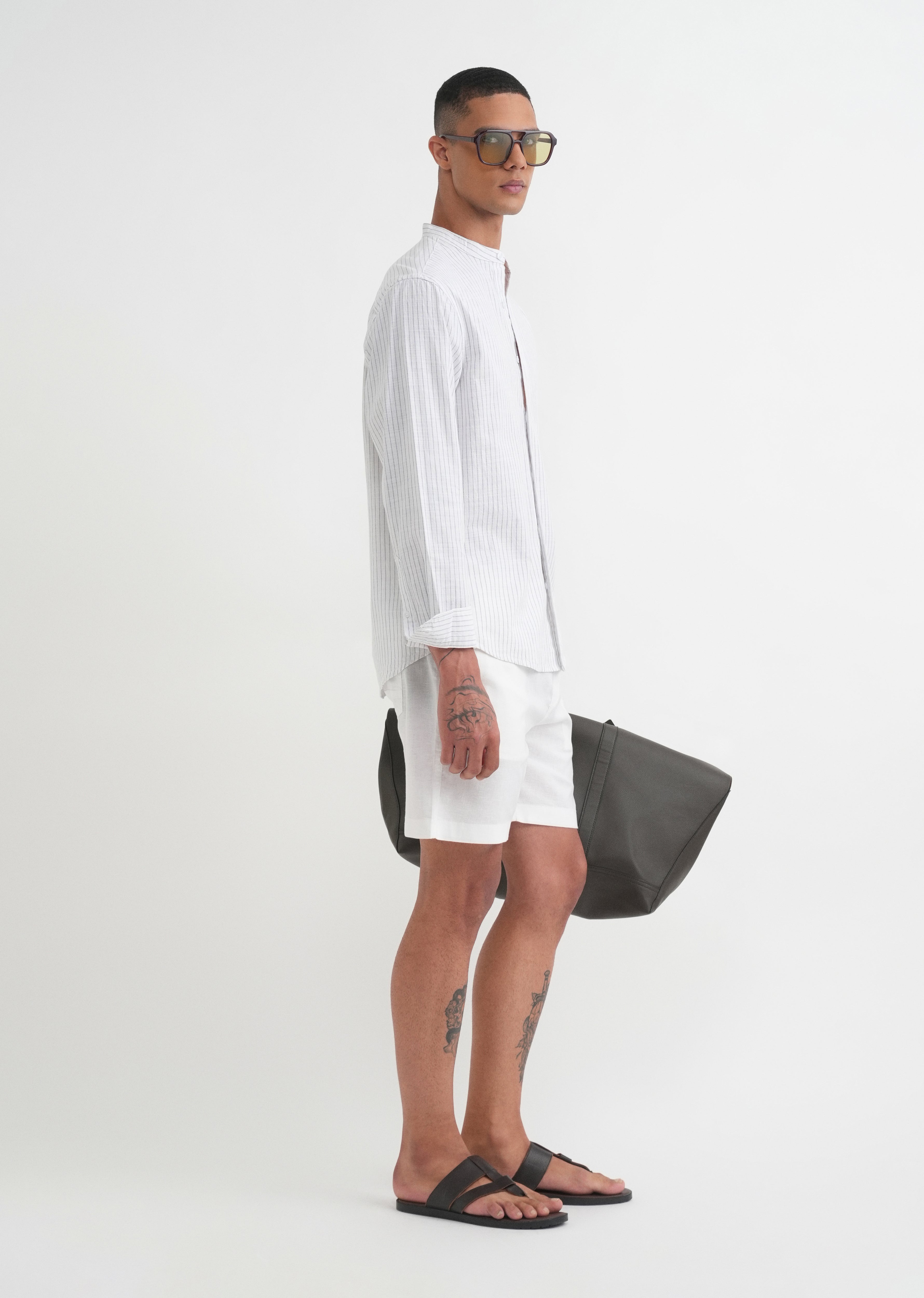 White Vertical Striped Cotton Shirt