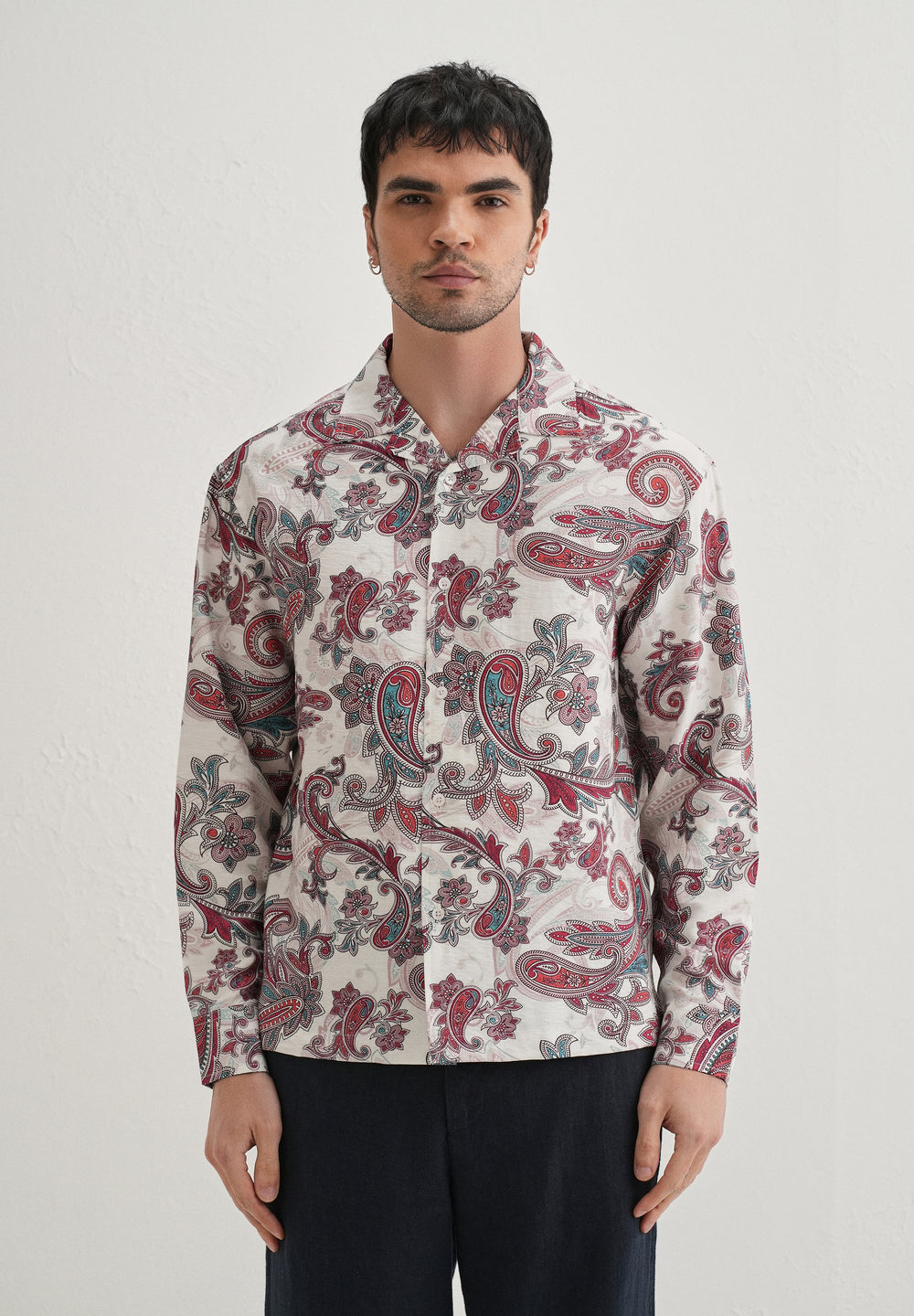 White Vintage Rose Paisley Printed Shirt