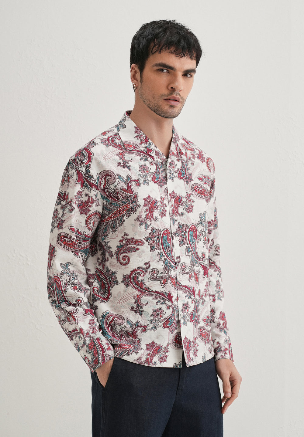 White Vintage Rose Paisley Printed Shirt