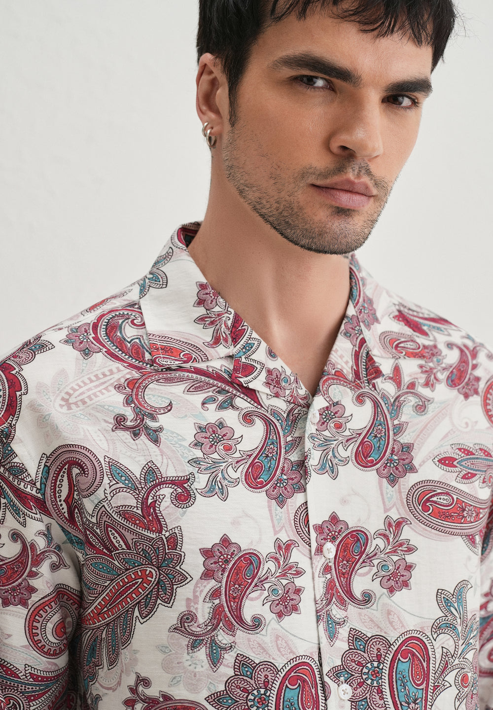 White Vintage Rose Paisley Printed Shirt