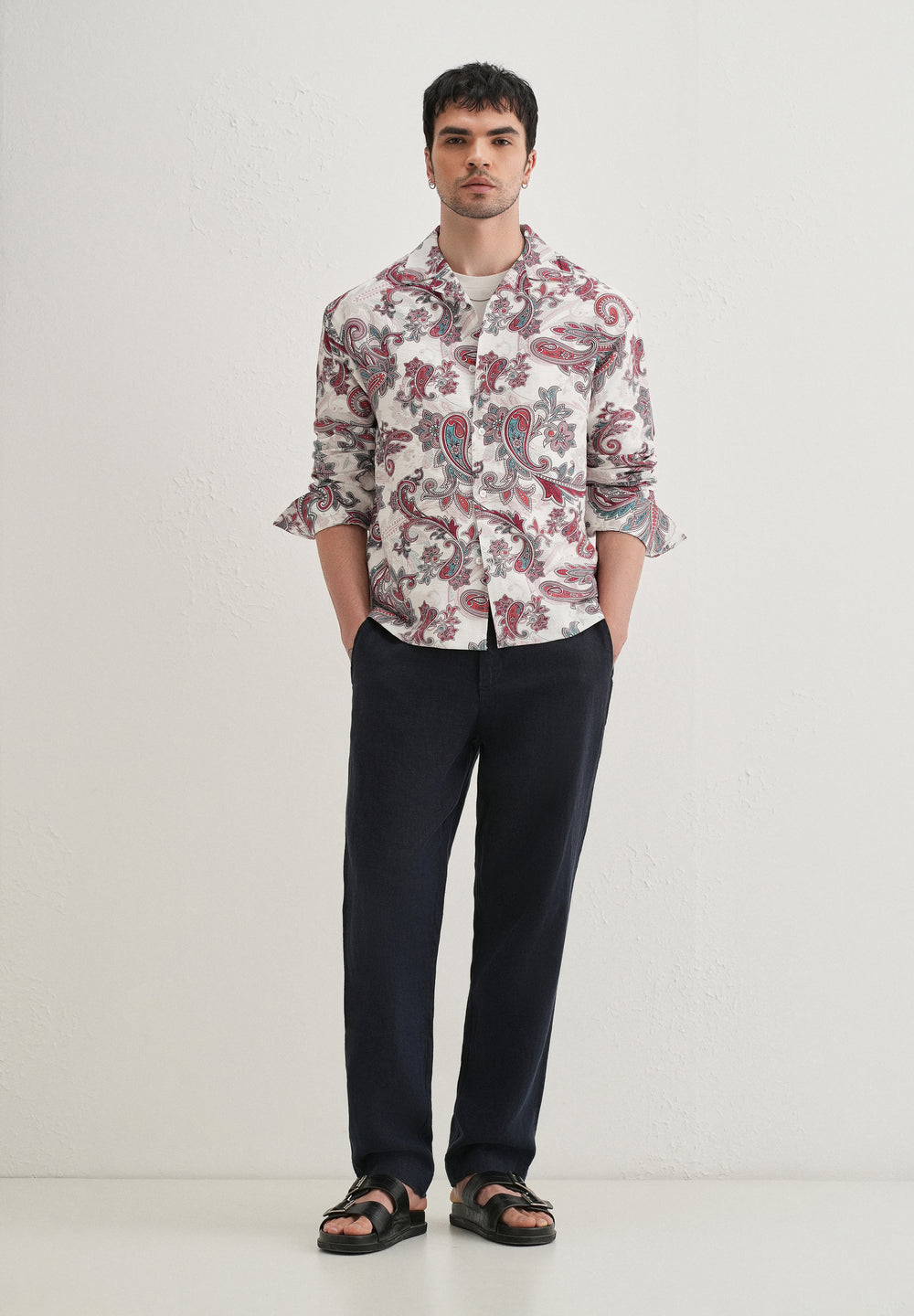White Vintage Rose Paisley Printed Shirt