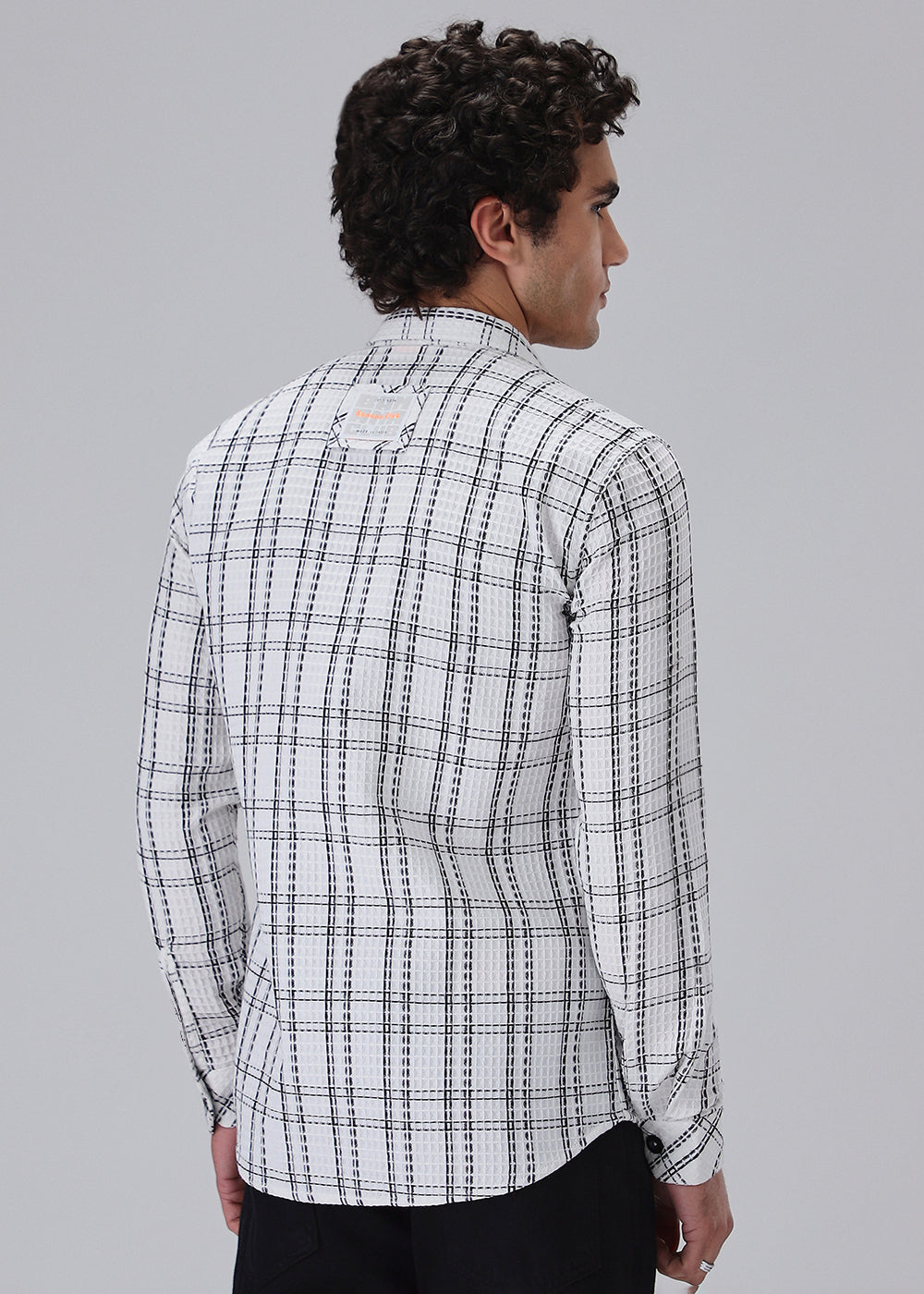 White Waffle Plaid Check Shirt