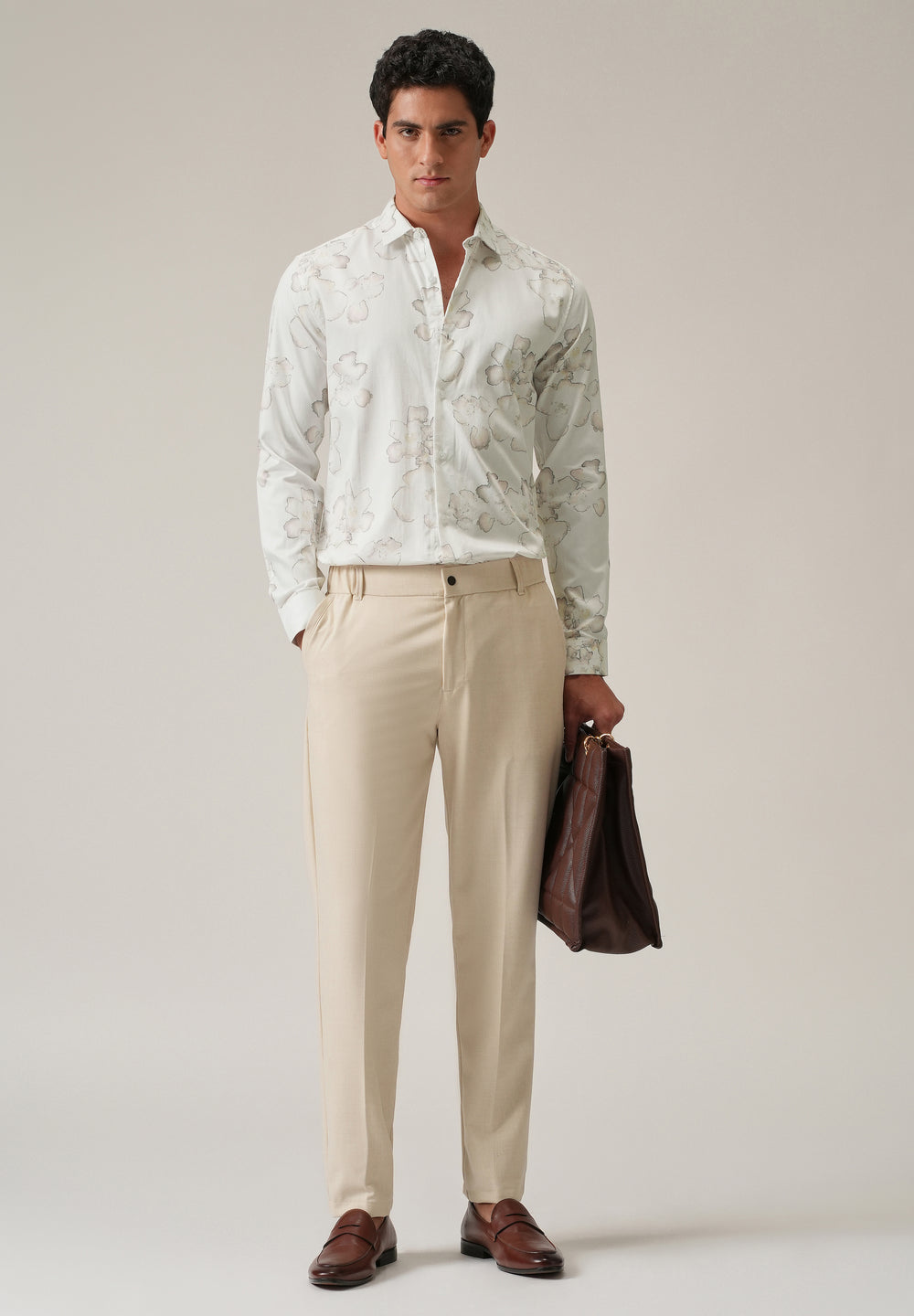 White Watercolour Flora Print Shirt