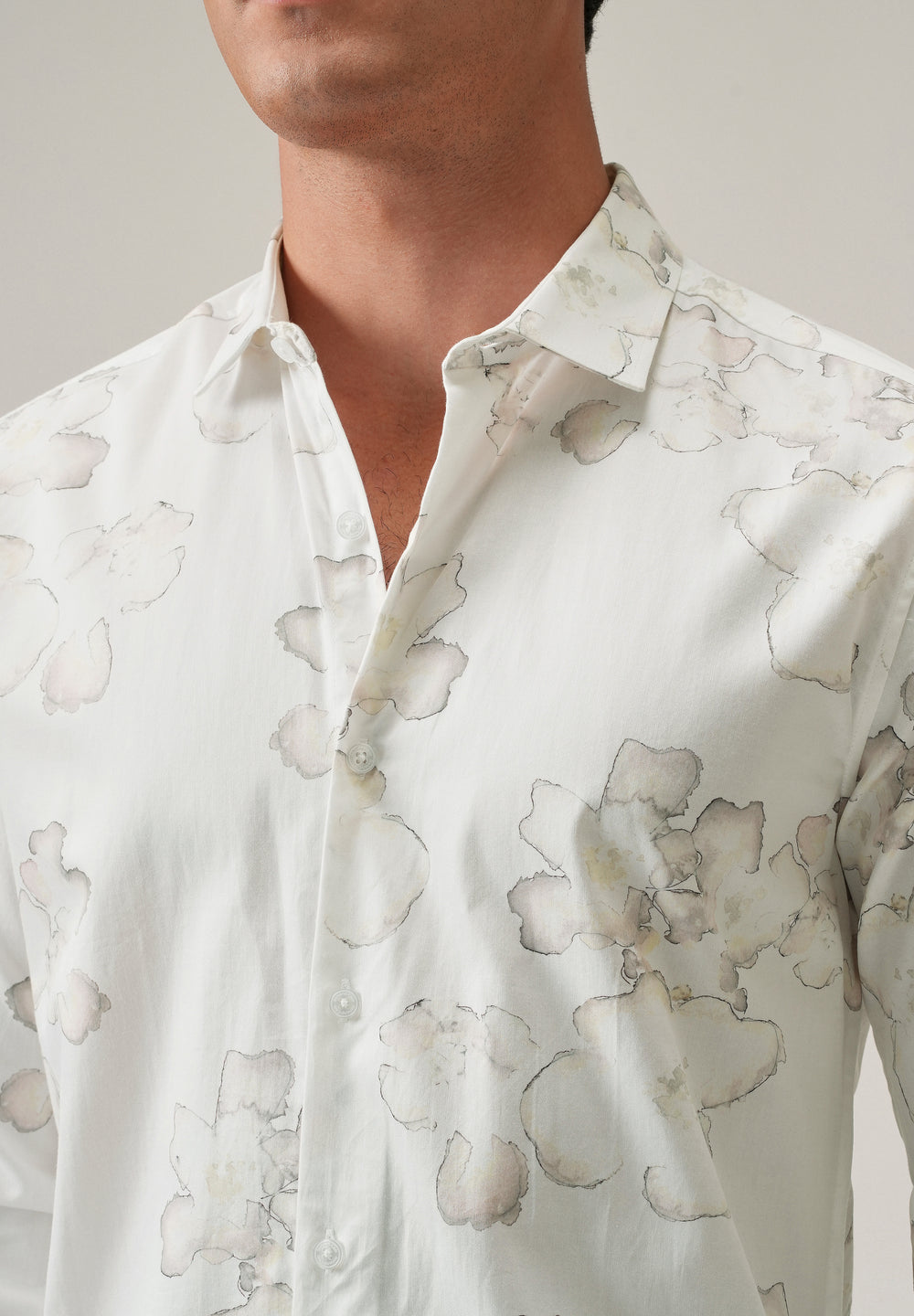 White Watercolour Flora Print Shirt