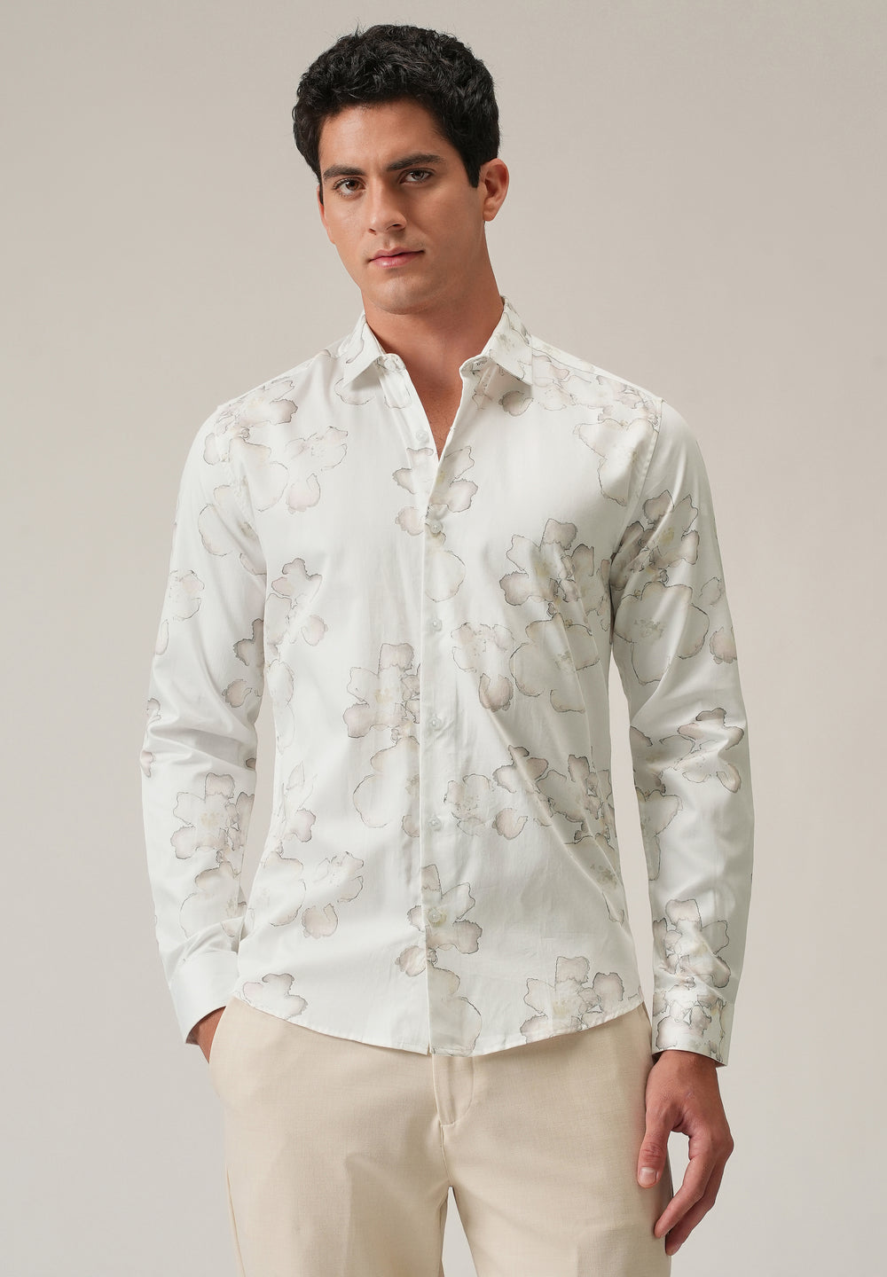 White Watercolour Flora Print Shirt