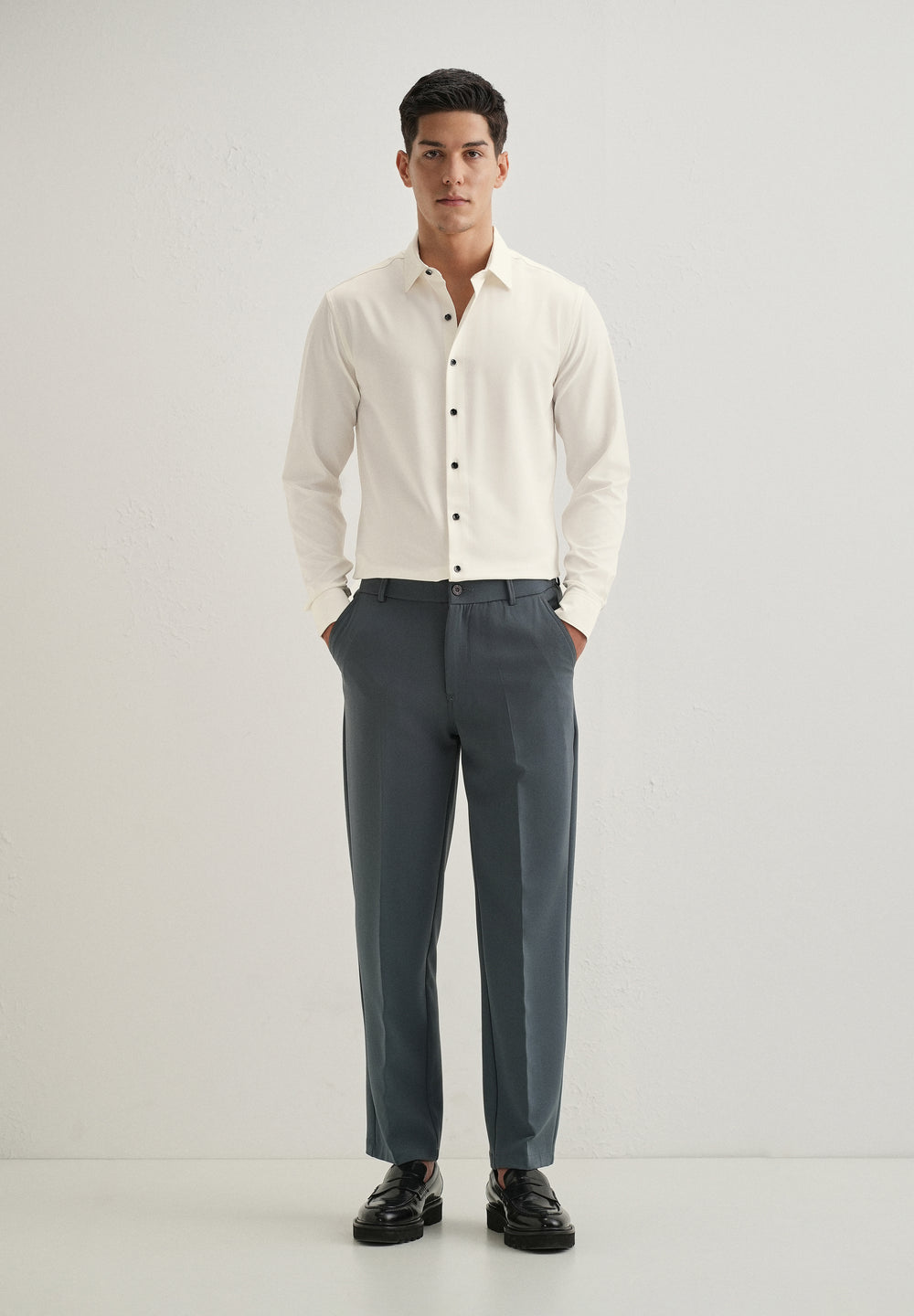 White Wrinkle Free Stitchless Placket Shirt