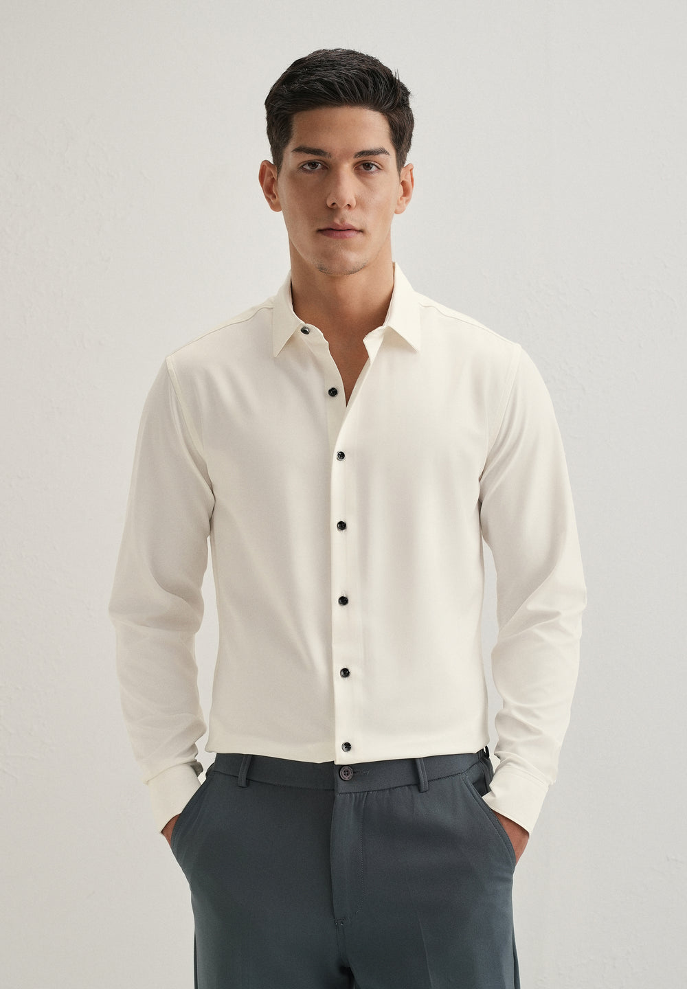 White Wrinkle Free Stitchless Placket Shirt