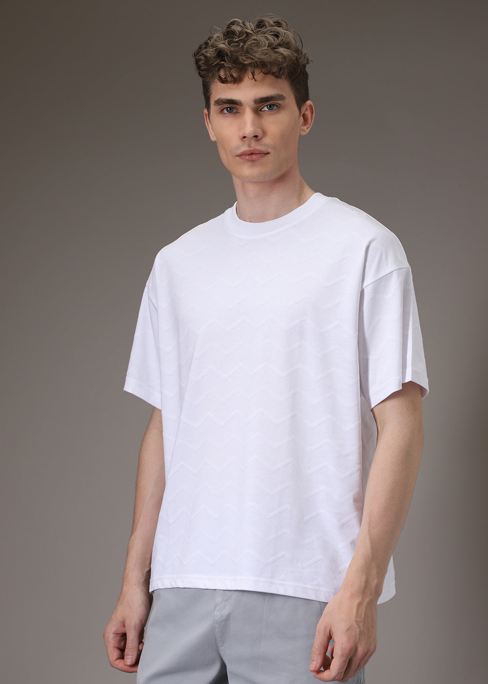 White Zig Zag Textured T-shirt