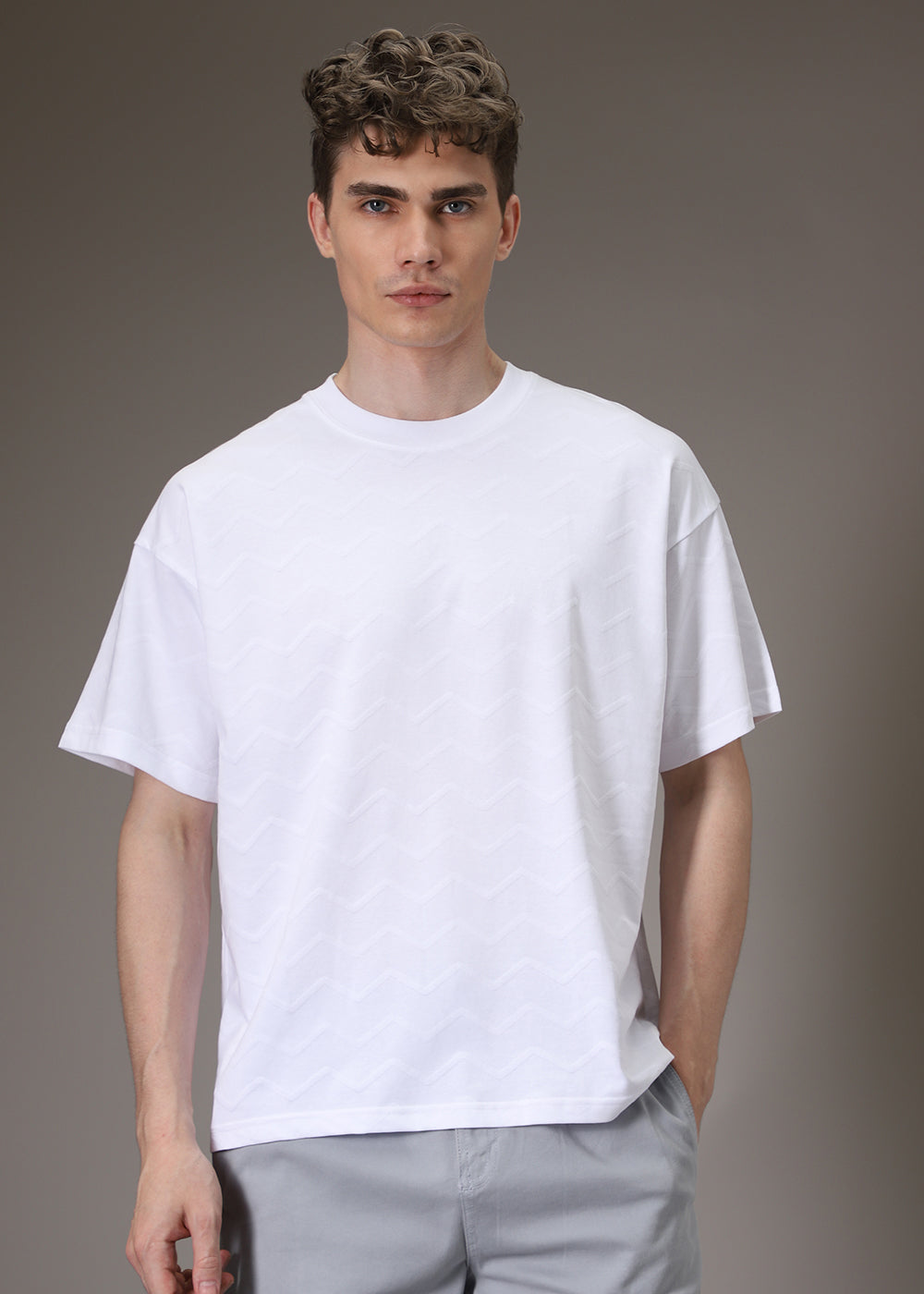 White Zig Zag Textured T-shirt