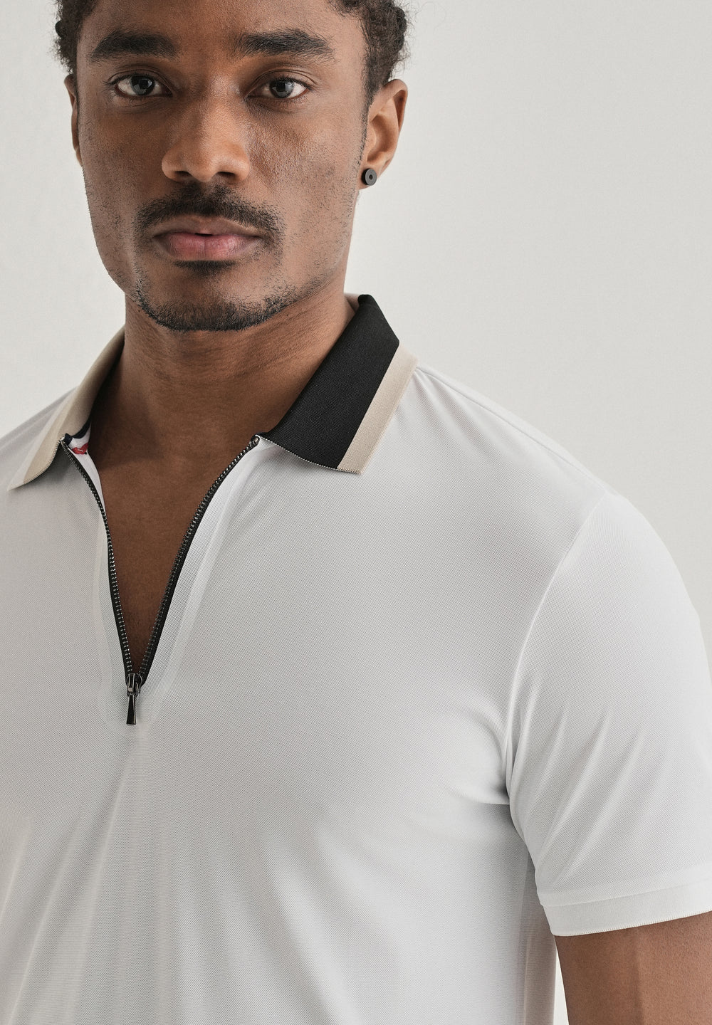 White Zipper Polo Collar Seamless T-shirt