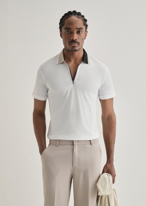 White Zipper Polo Collar Seamless T-shirt
