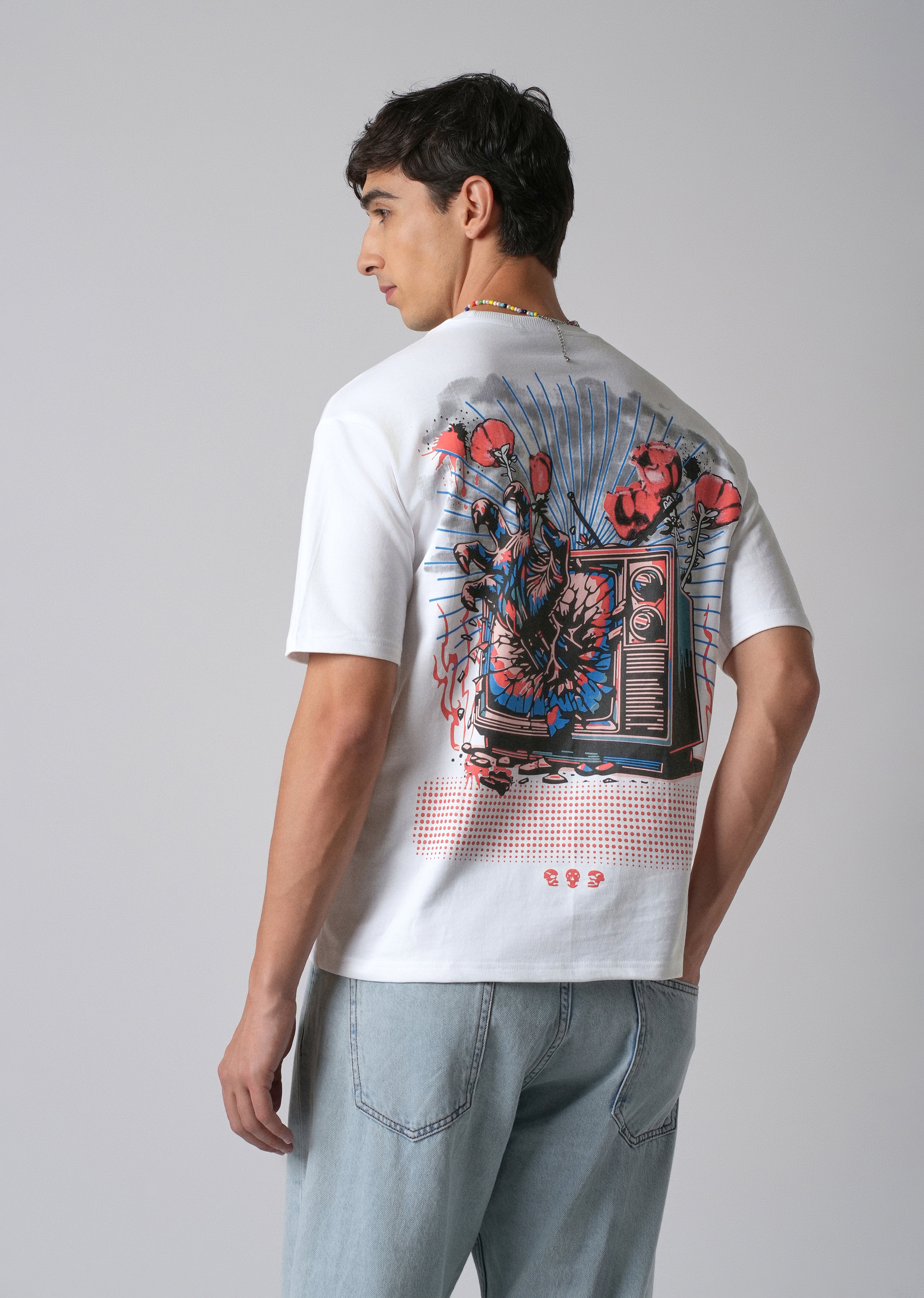 White Back Print Relaxed Fit T- shirt