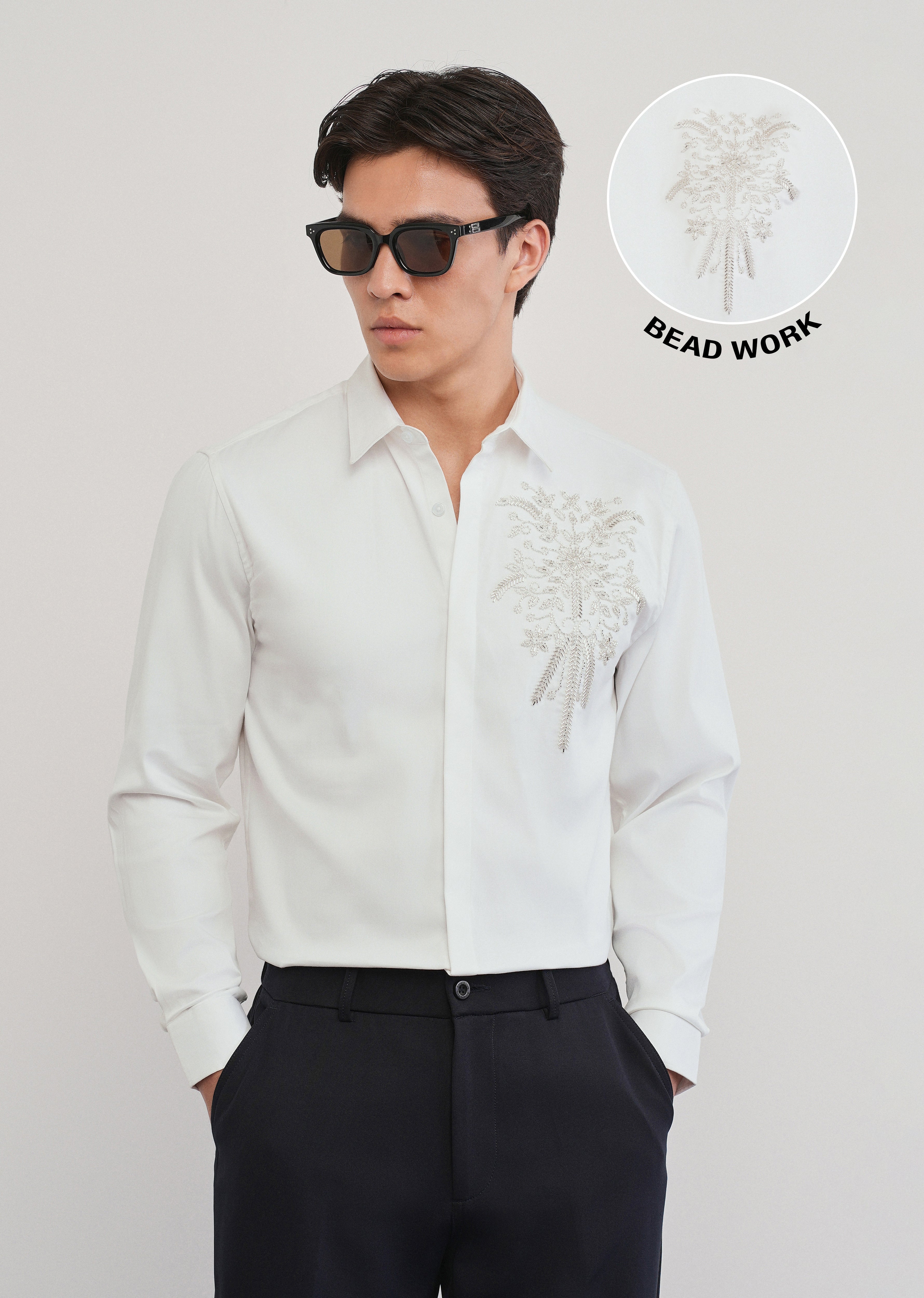 White Beadwork Designer Shirt