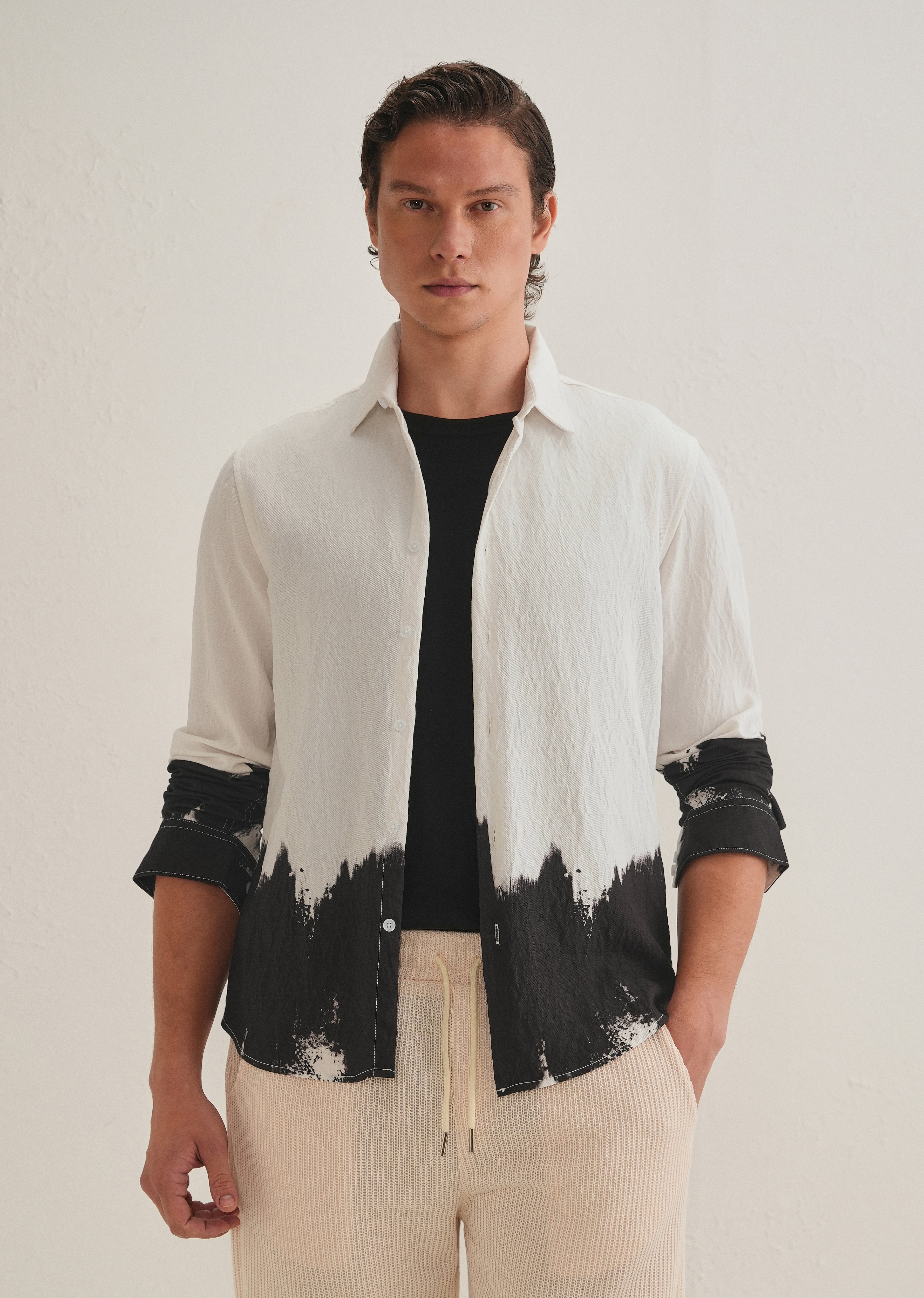 White & Black Dip-Dyed Shirt