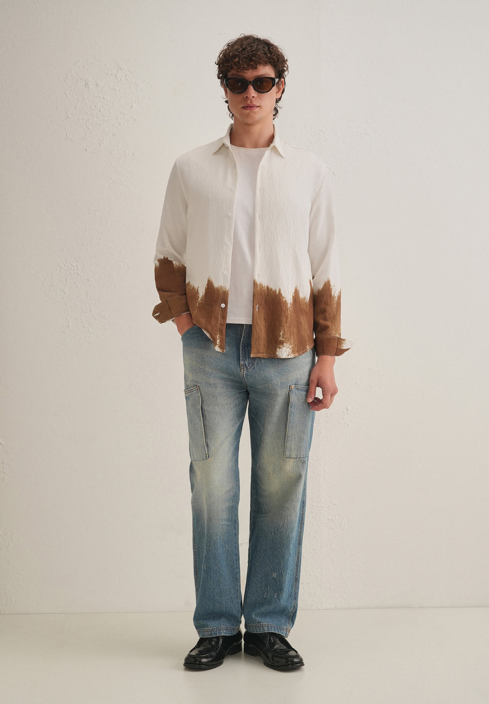 White & Brown Dip-Dyed Shirt